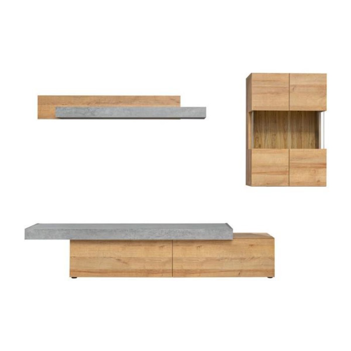 Paris Prix Ensemble Meuble TV  Concret  230cm Naturel & Gris