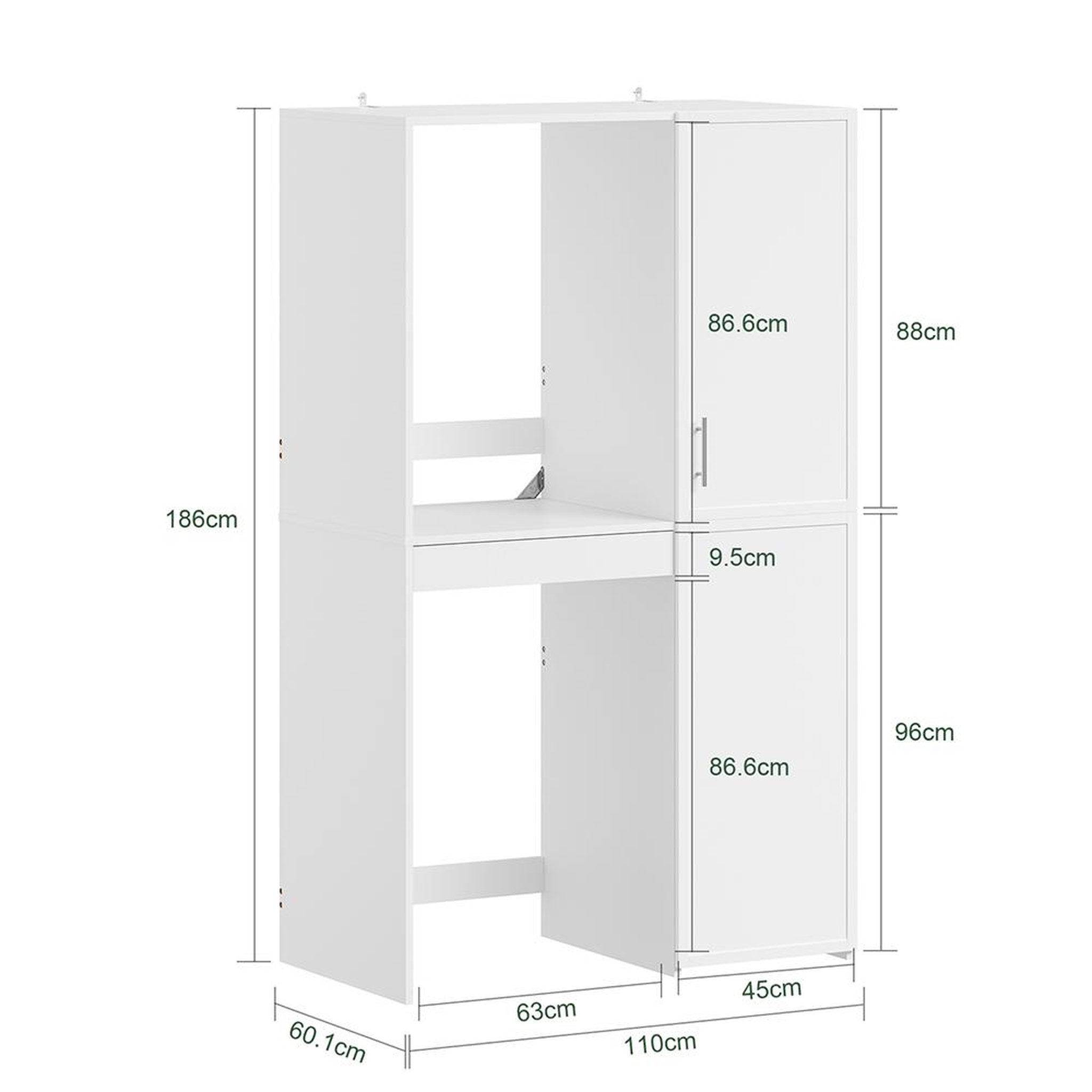 Voir la diapositive 3 : SOBUY Armoire lave-linge colonne avec tiroir et portes buanderie 110x63x186cm bzr231-w