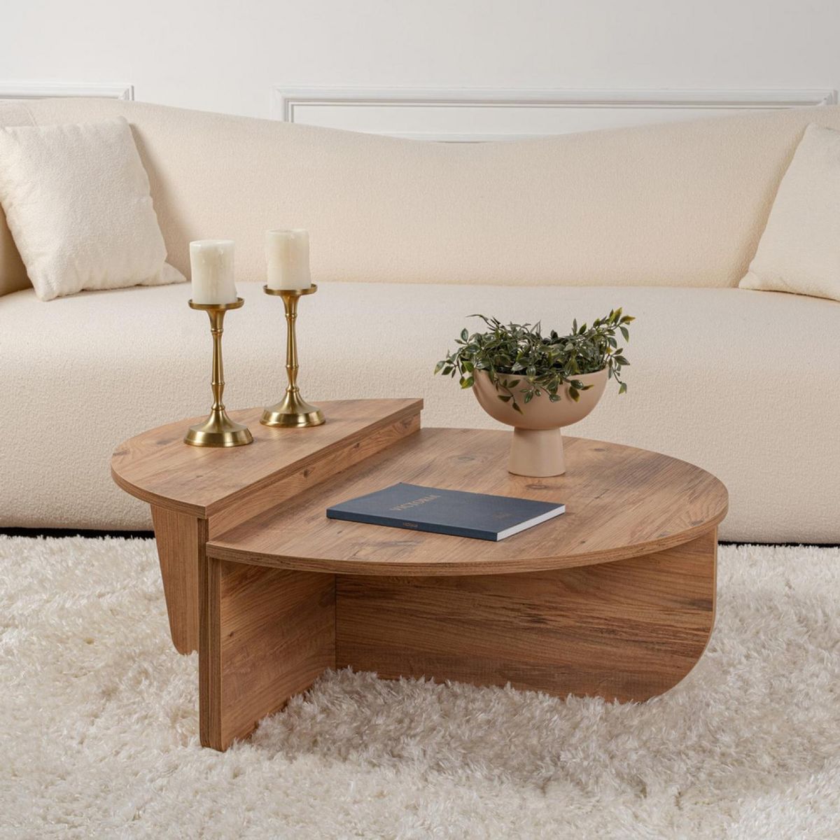 CONCEPT USINE Table basse ronde podium pin atlantique 90cm POUL