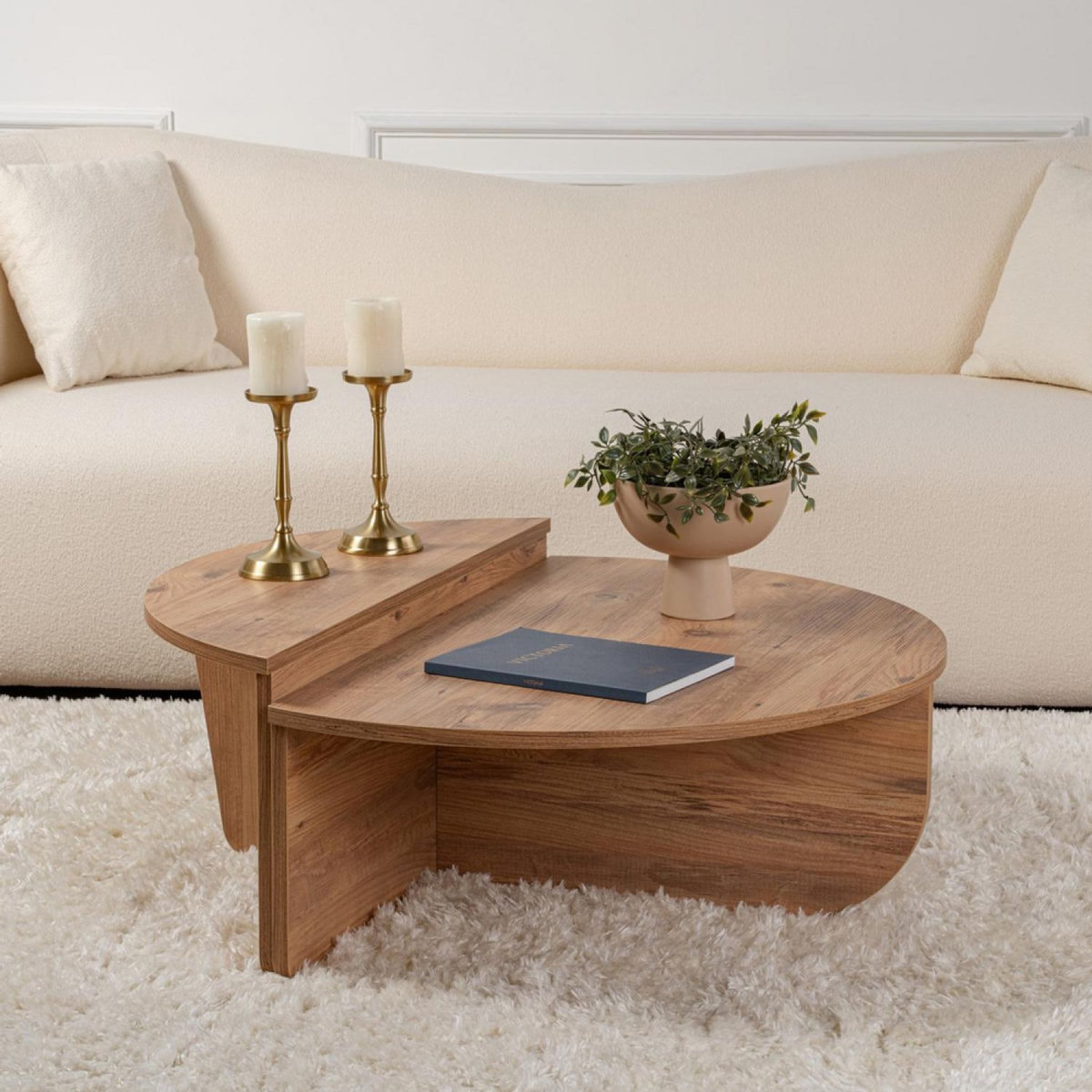 CONCEPT USINE Table basse ronde podium pin atlantique 90cm POUL