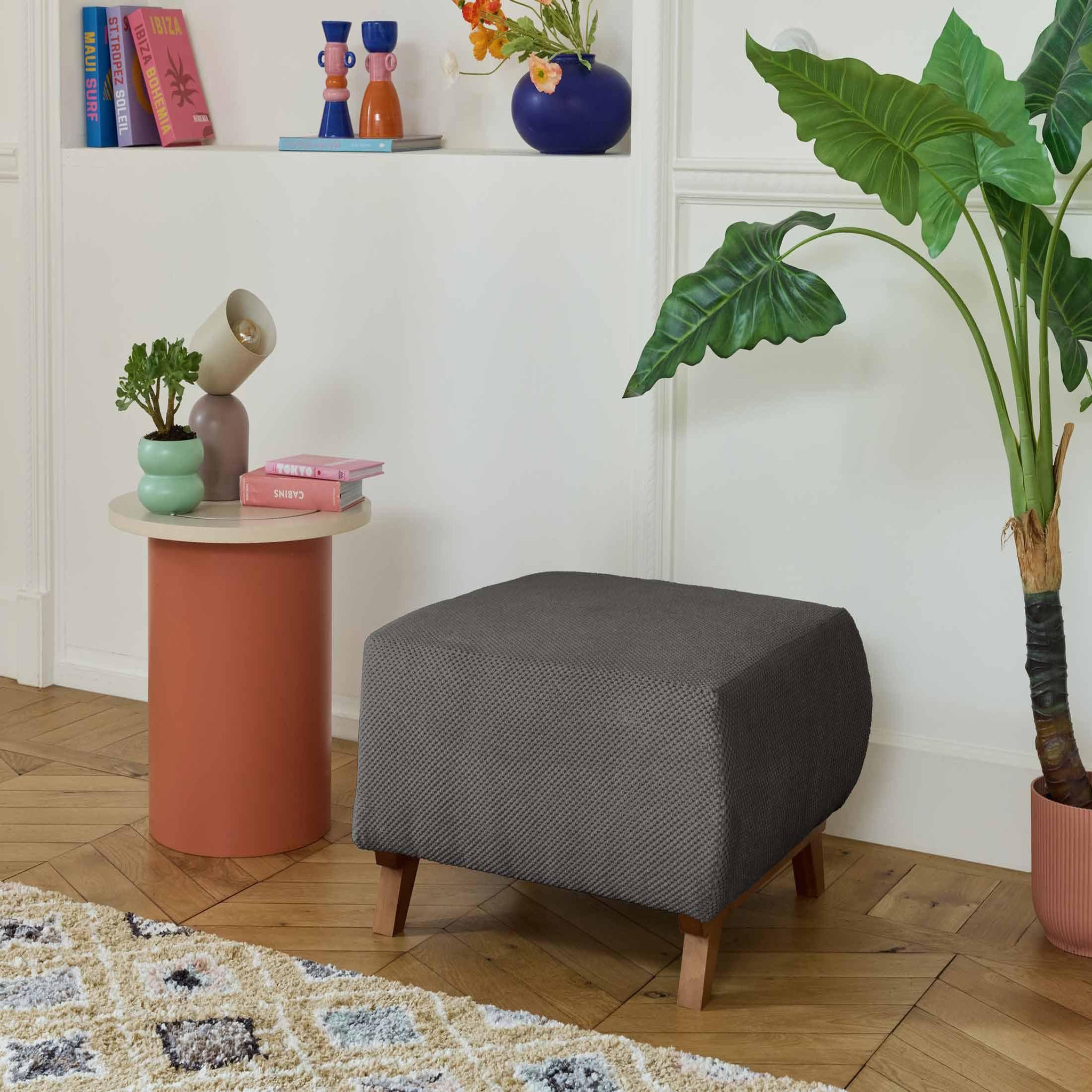 Voir la diapositive 5 : BEST MOBILIER Cristal - pouf modulable - 65 cm - en velours texturé