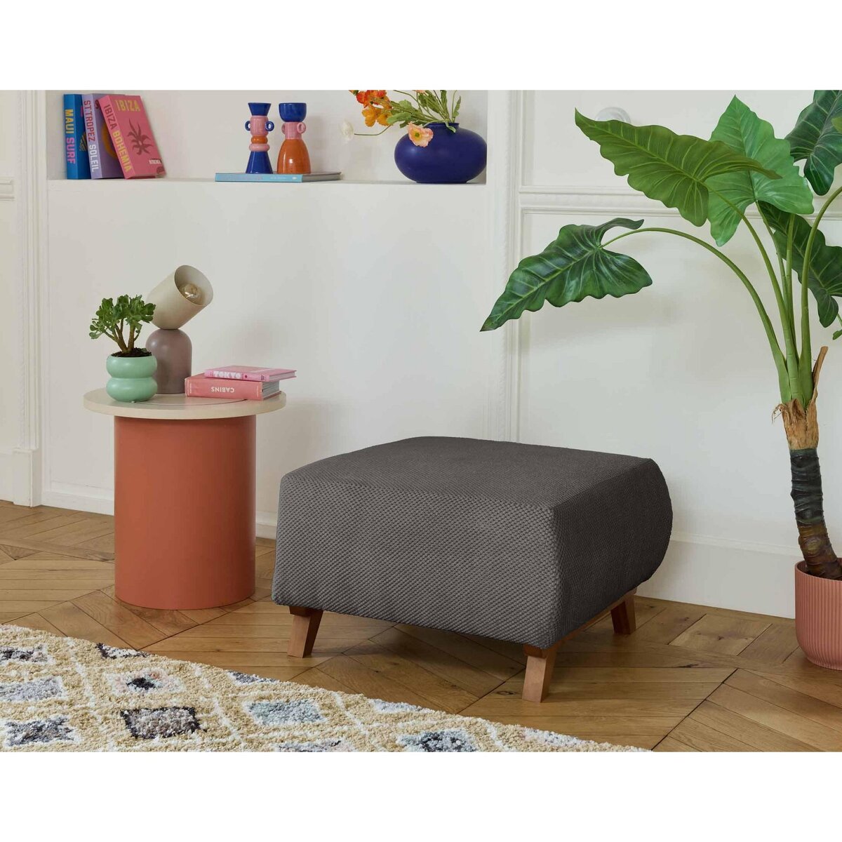 BEST MOBILIER Cristal - pouf modulable - 65 cm - en velours texturé