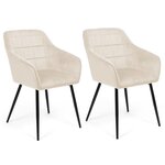 ID MARKET Lot de 2 chaises de salle à manger, fauteuils de table MADY en velours beige