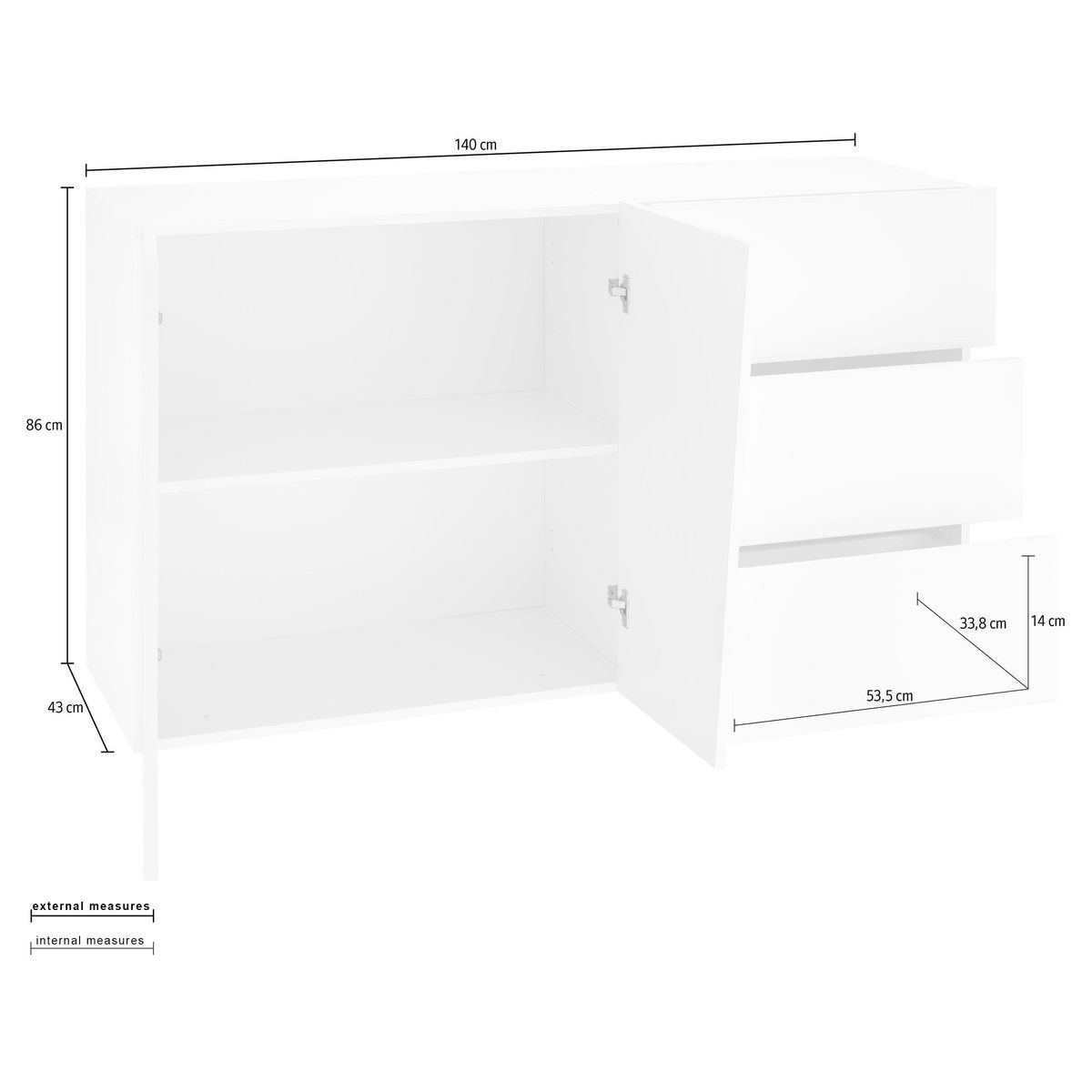 Buffet 2 portes 3 tiroirs L140cm VERONA