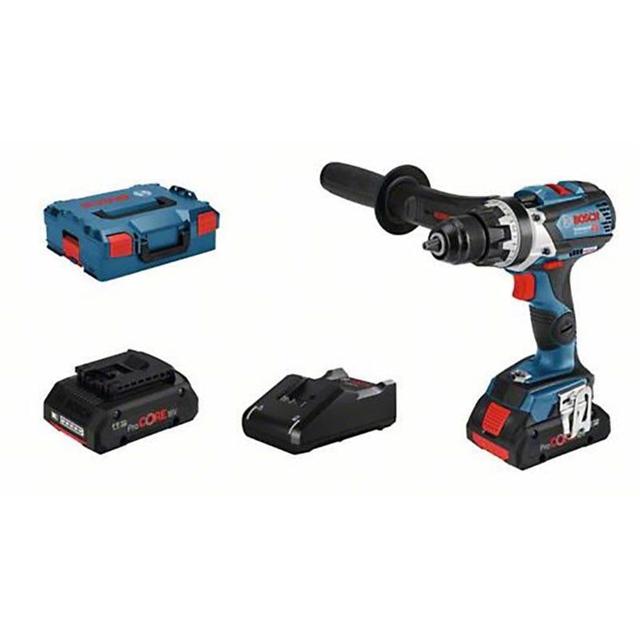 Bosch Professional Perceuse visseuse sans fil gsr 18v-110 c connectable brushless + chargeur rapide + 2 batteries procore 18v 4ah + poignée supplémentaire + l-boxx