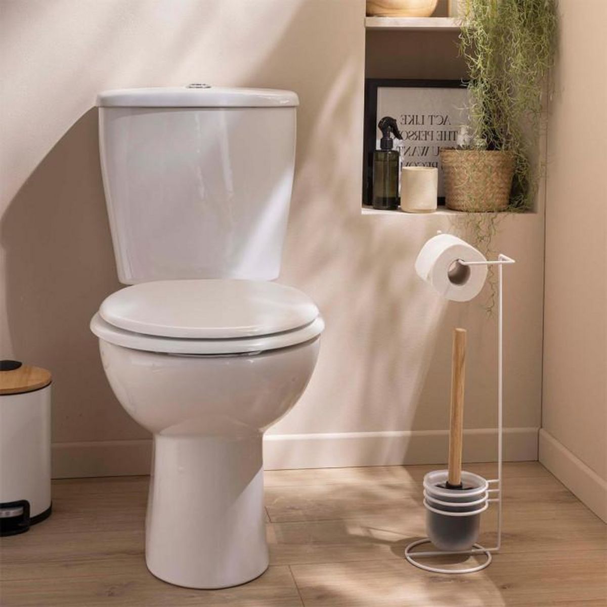 Paris Prix Brosse WC Avec Dérouleur Papier  Filano  53cm Blanc