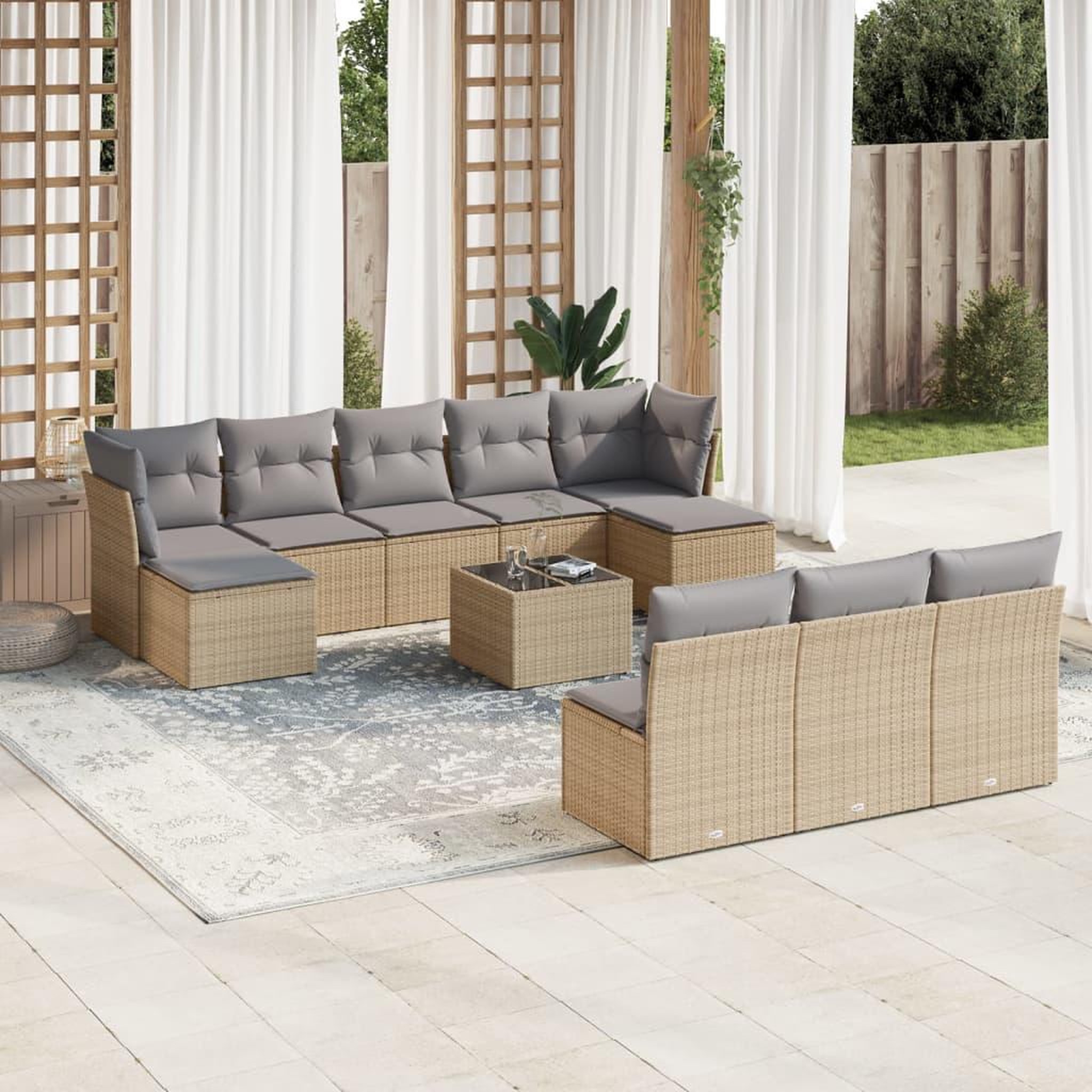 VIDAXL Salon de jardin 11 pcs avec coussins beige resine tressee