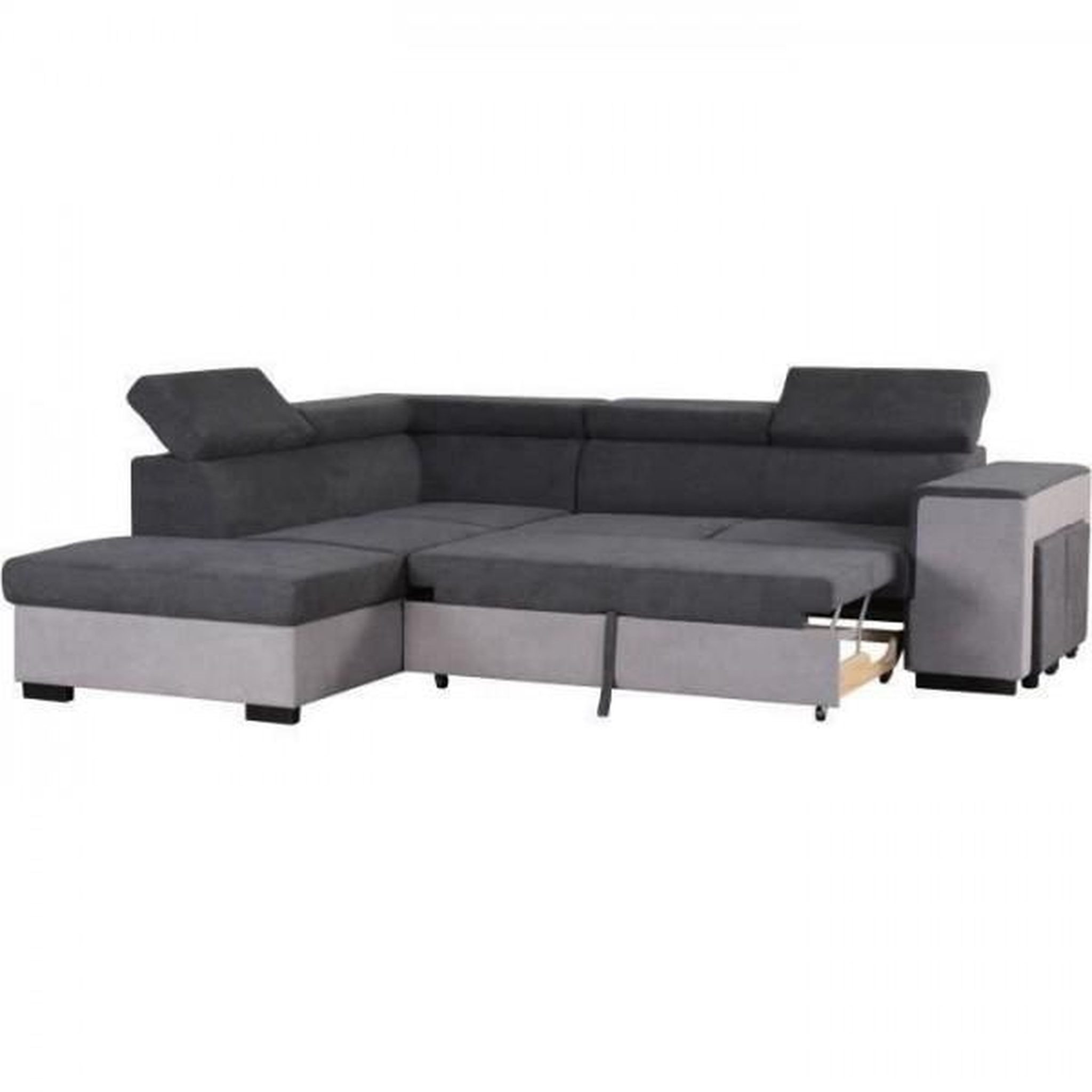 Voir la diapositive 5 : MARKET24 Canapé d'angle gauche convertible + coffre 5 places - Tissu gris - L 271 x P 220 x H 77 cm - ARMSTRONG - Fabriqué en Ukraine