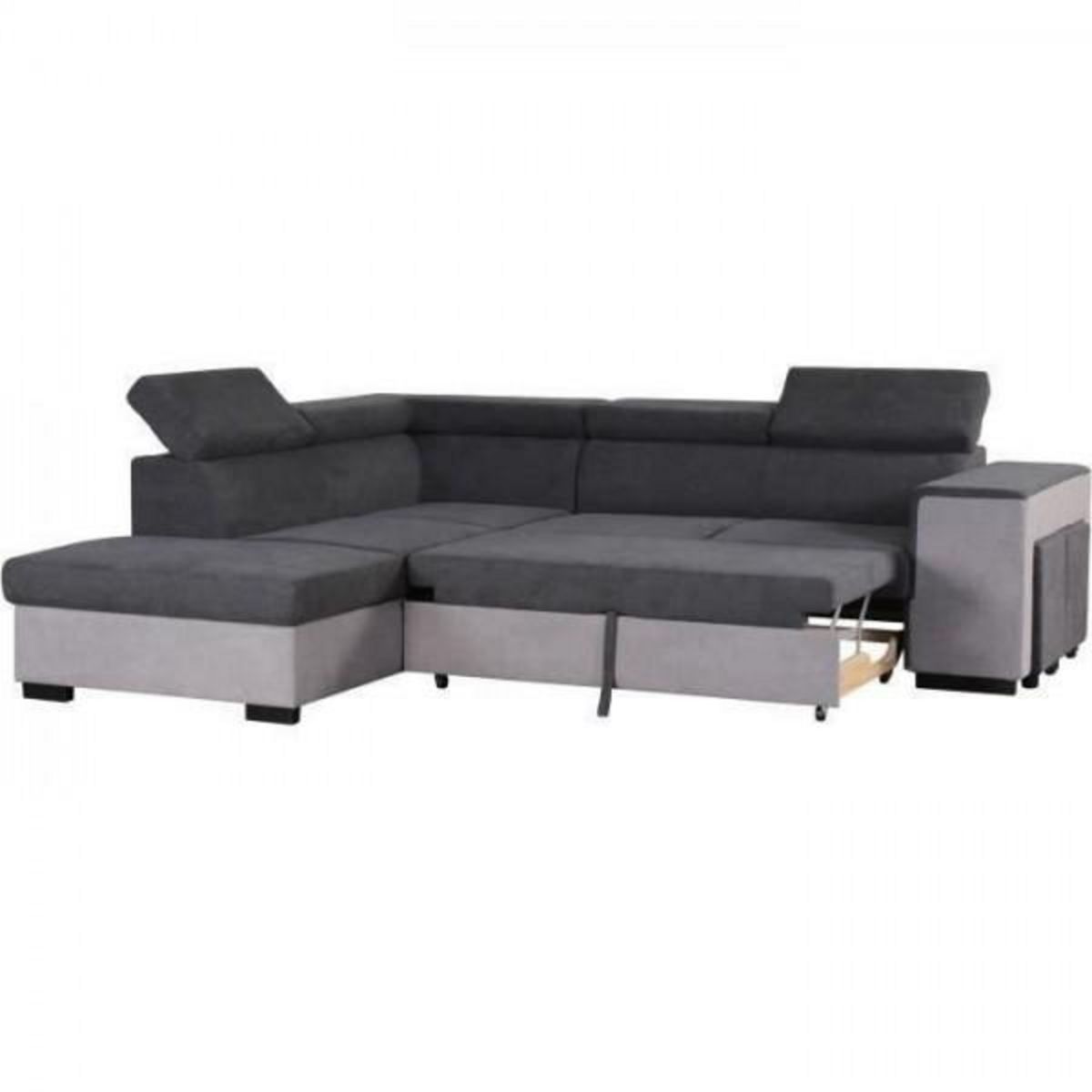MARKET24 Canapé d'angle gauche convertible + coffre 5 places - Tissu gris - L 271 x P 220 x H 77 cm - ARMSTRONG - Fabriqué en Ukraine