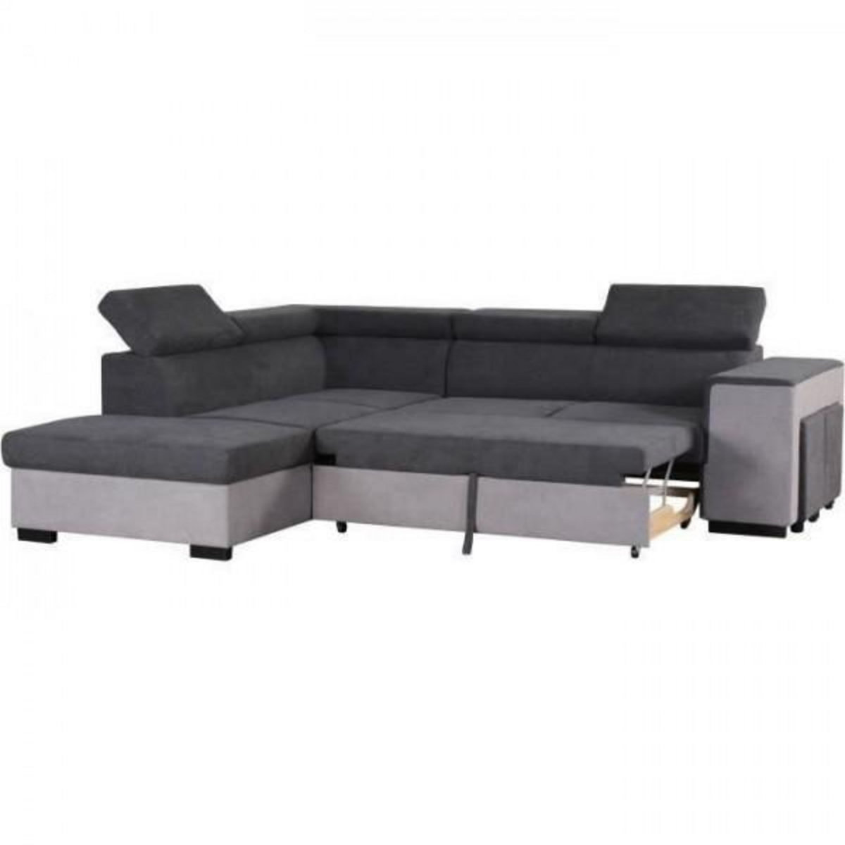 MARKET24 Canapé d'angle gauche convertible + coffre 5 places - Tissu gris - L 271 x P 220 x H 77 cm - ARMSTRONG - Fabriqué en Ukraine