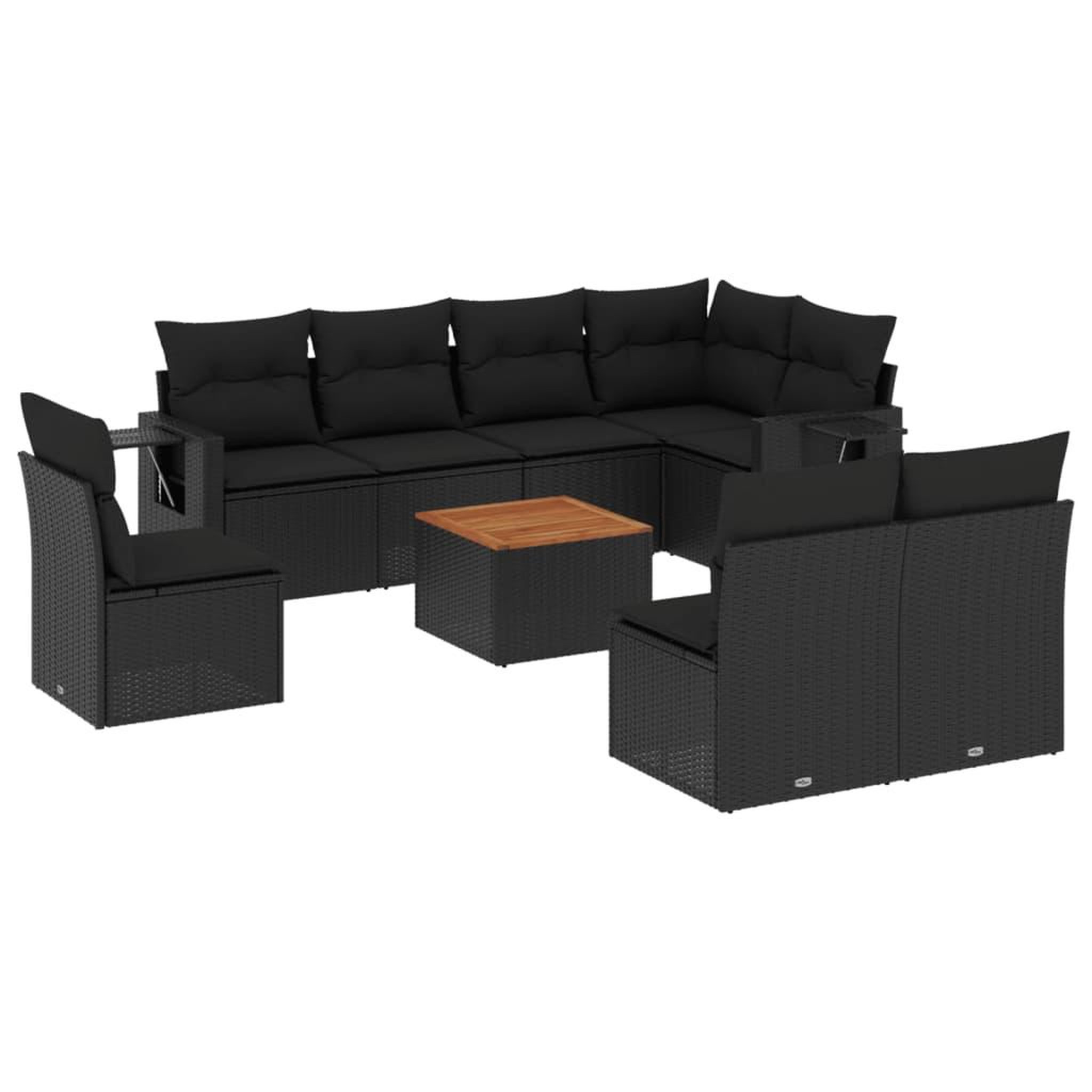 Voir la diapositive 2 : VIDAXL Salon de jardin 9 pcs avec coussins noir resine tressee