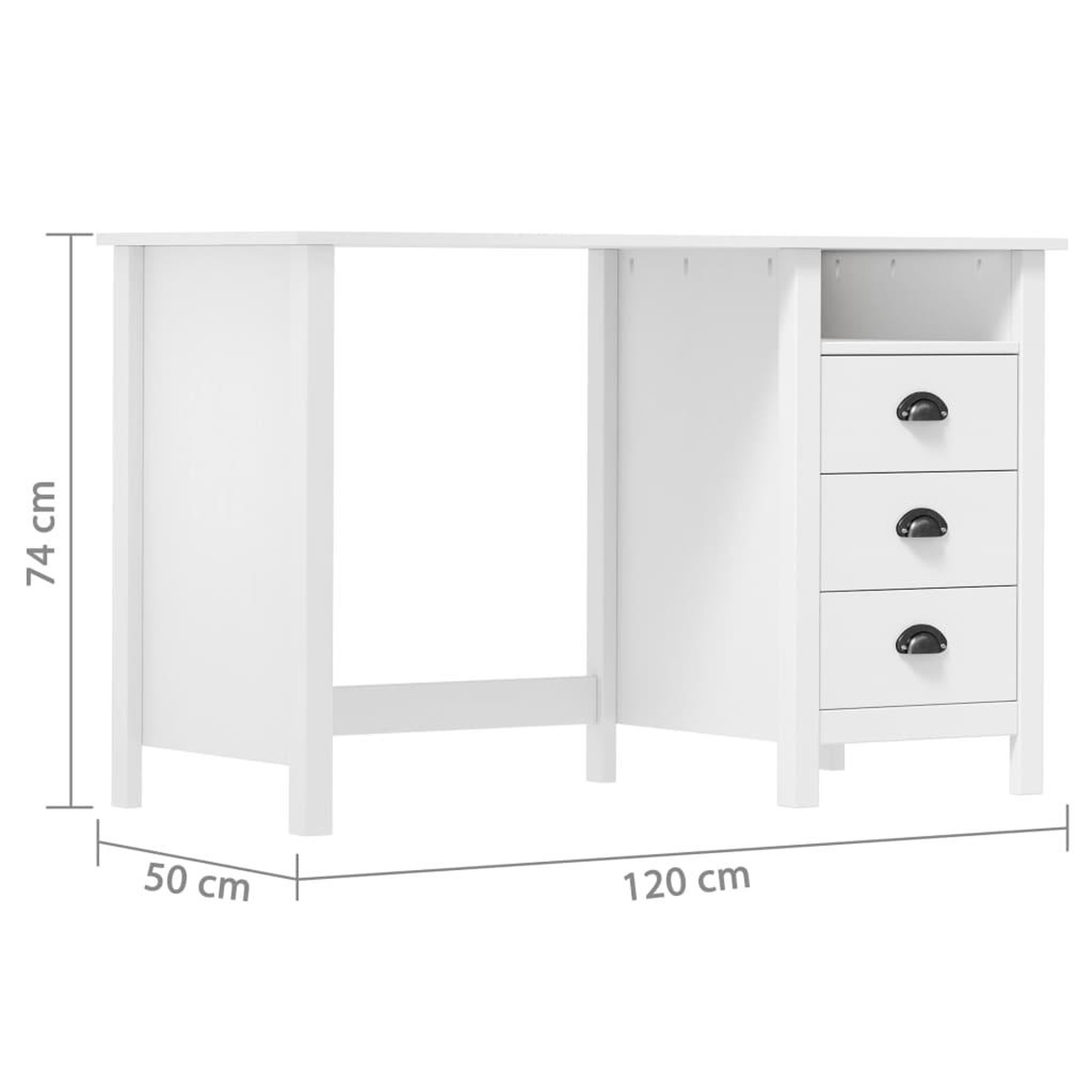 Voir la diapositive 6 : VIDAXL Bureau Hill avec 3 tiroirs 120x50x74 cm Bois pin massif