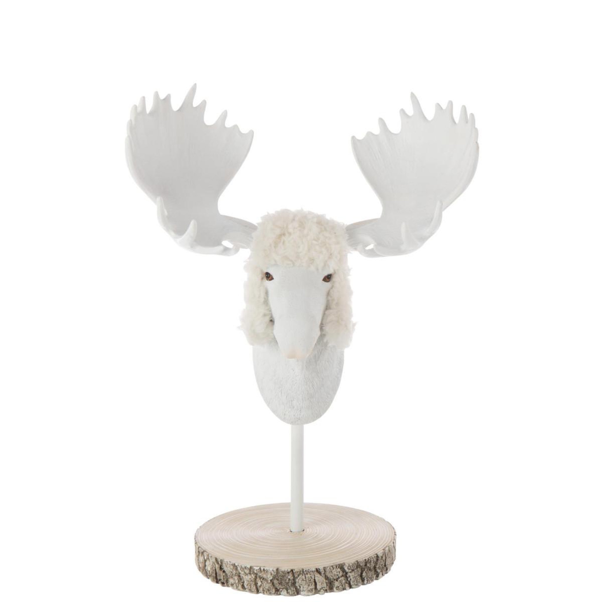 Voir la diapositive 2 : J-LINE Tête d'élan sur socle  imitation fourrure  49cm écru