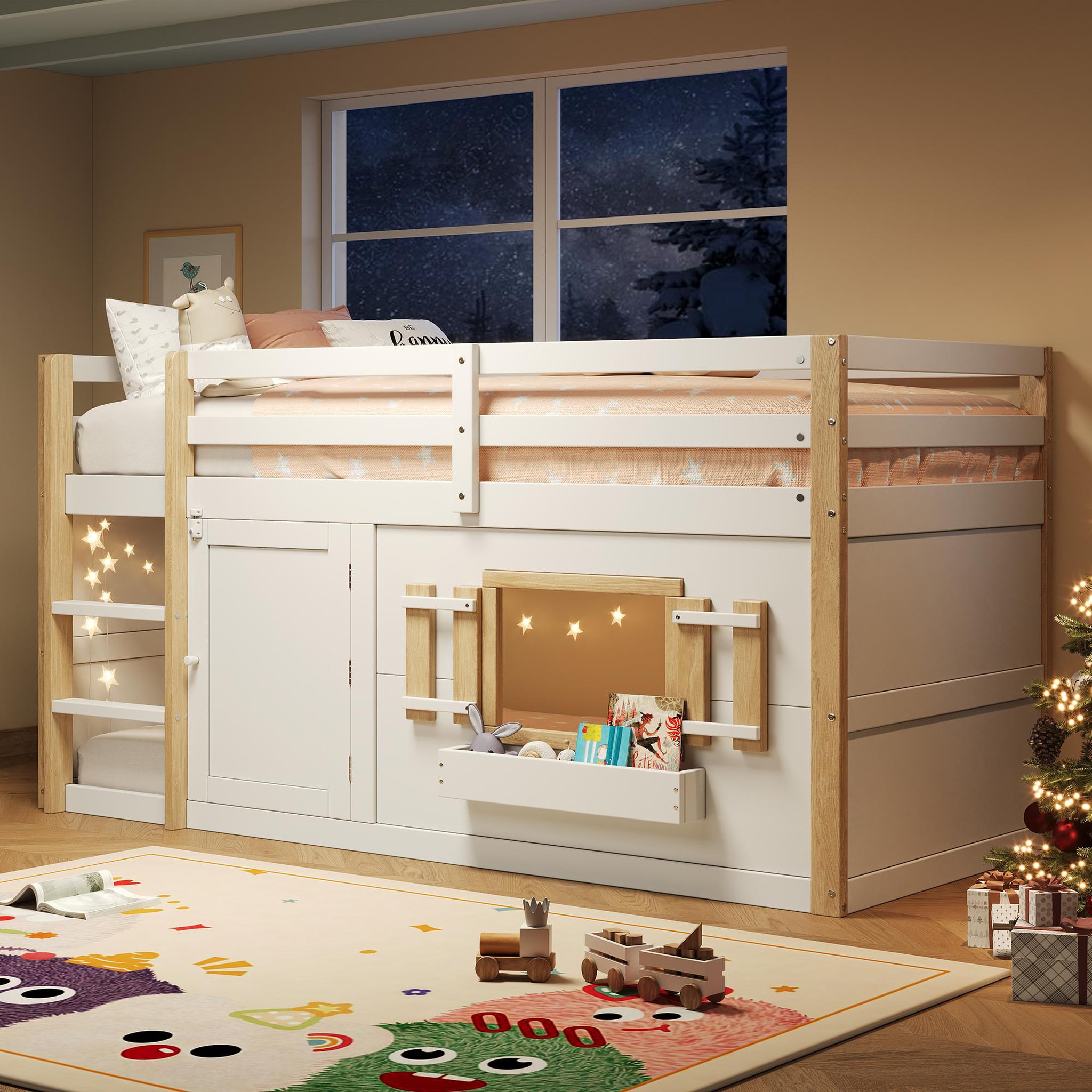 Voir la diapositive 4 : MERAX Lit combiné enfant 90x200 cm coloris blanc bois massif