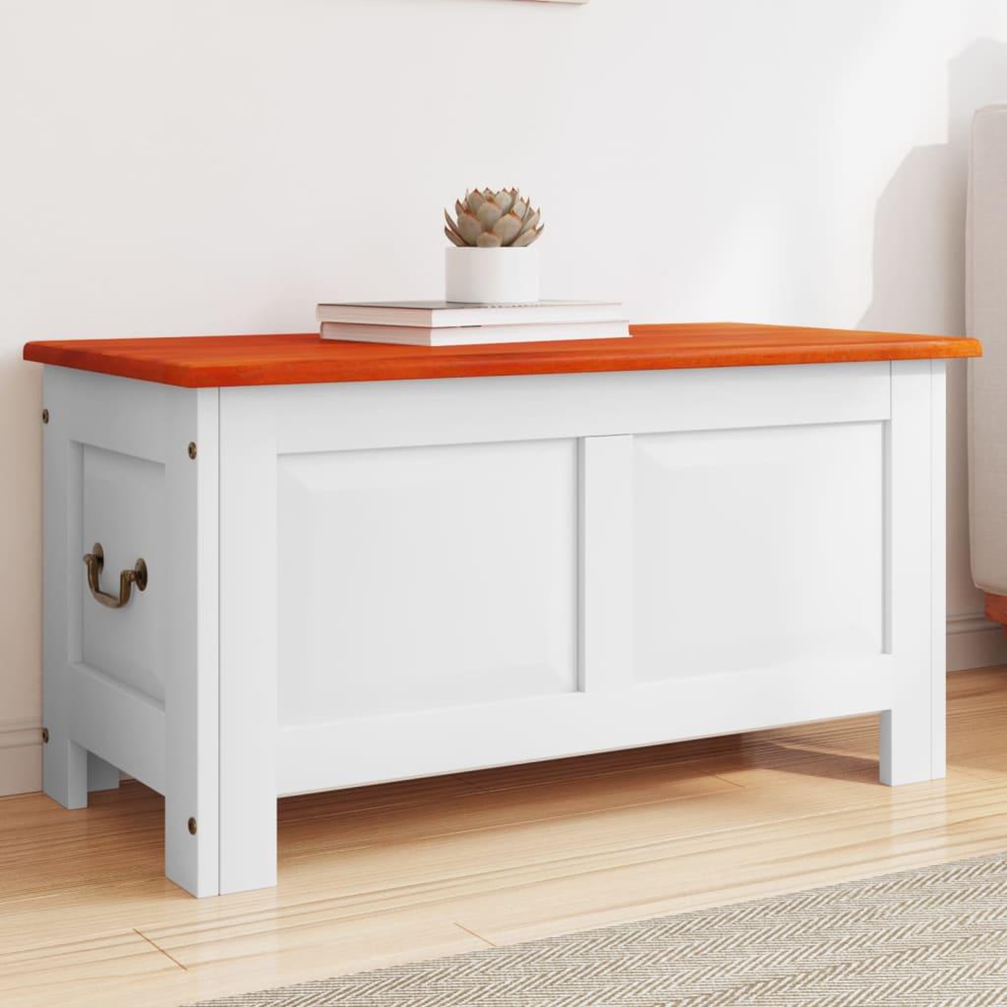 VIDAXL Coffre de rangement et couvercle marron et blanc bois d'acacia