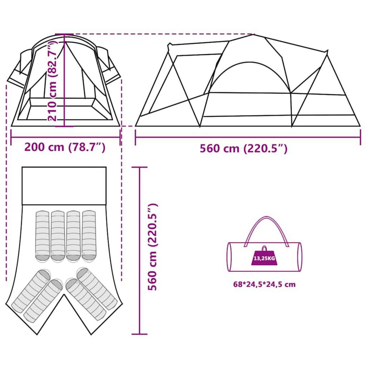 VIDAXL Tente familiale tunnel 8 personnes vert impermeable