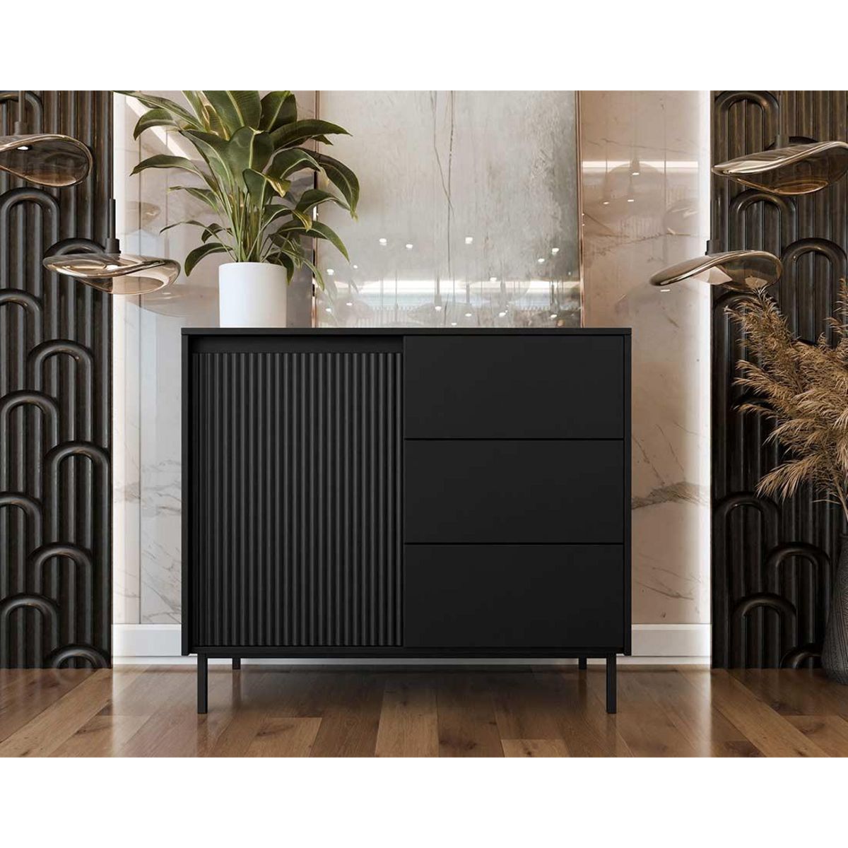 BEST MOBILIER Girona - buffet bas - noir - 103 cm