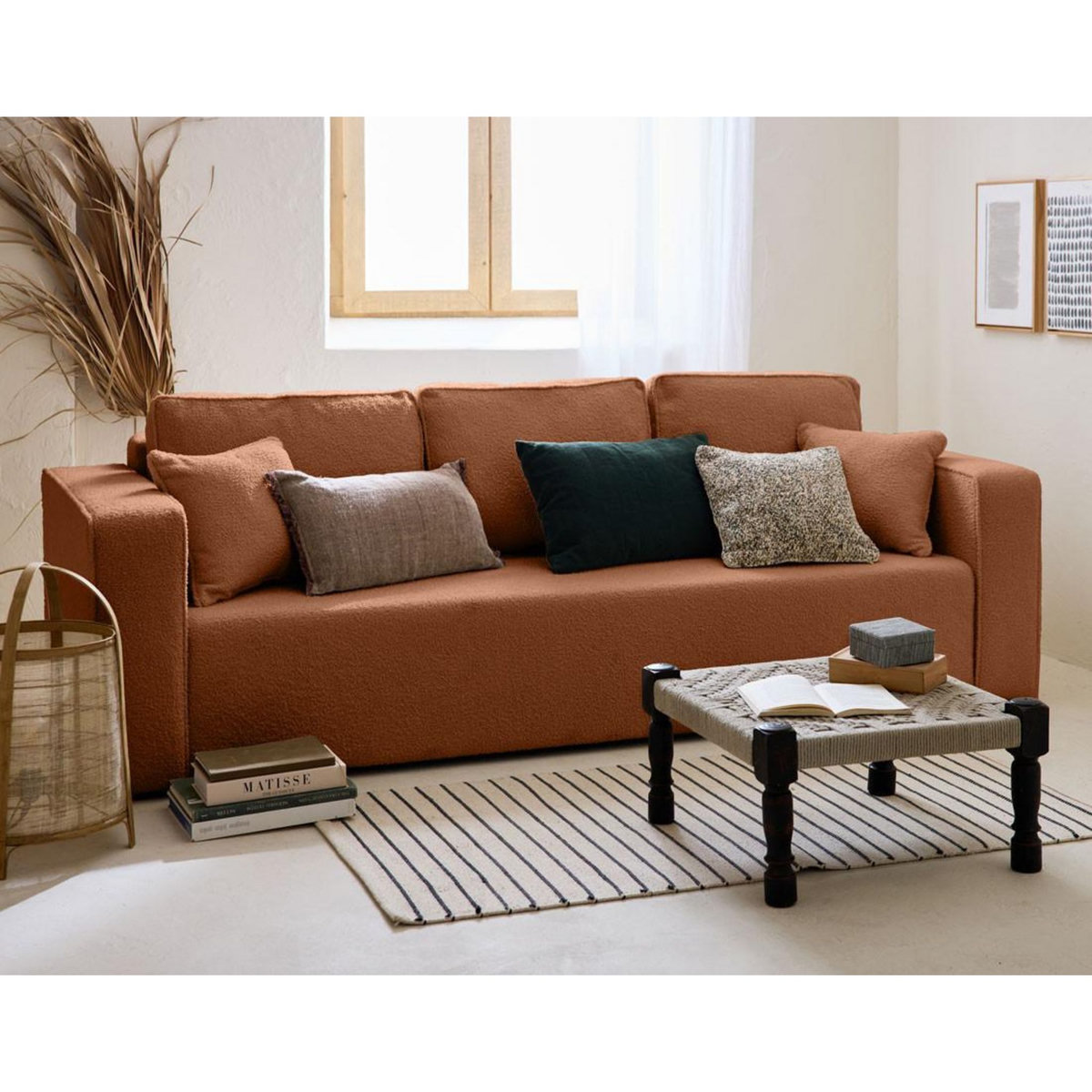 BEST MOBILIER Topaze - canapé 3 places - convertible avec coffre - en tissu bouclette