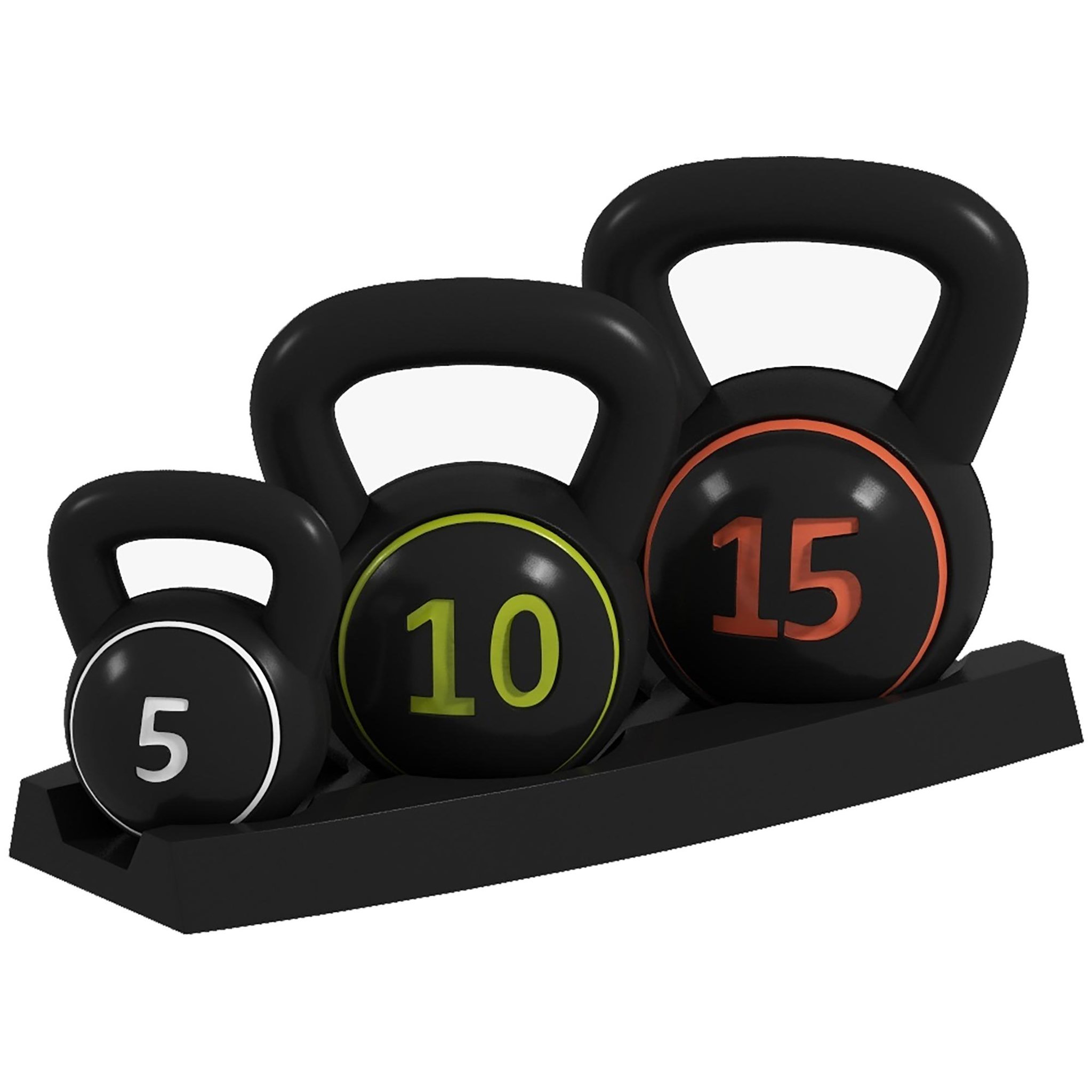 HOMCOM Lot de 3 kettlebells 2,2/4,5/6,8 kg - prise ergonomique - entraînement musculaire & haltérophilie - pvc noir