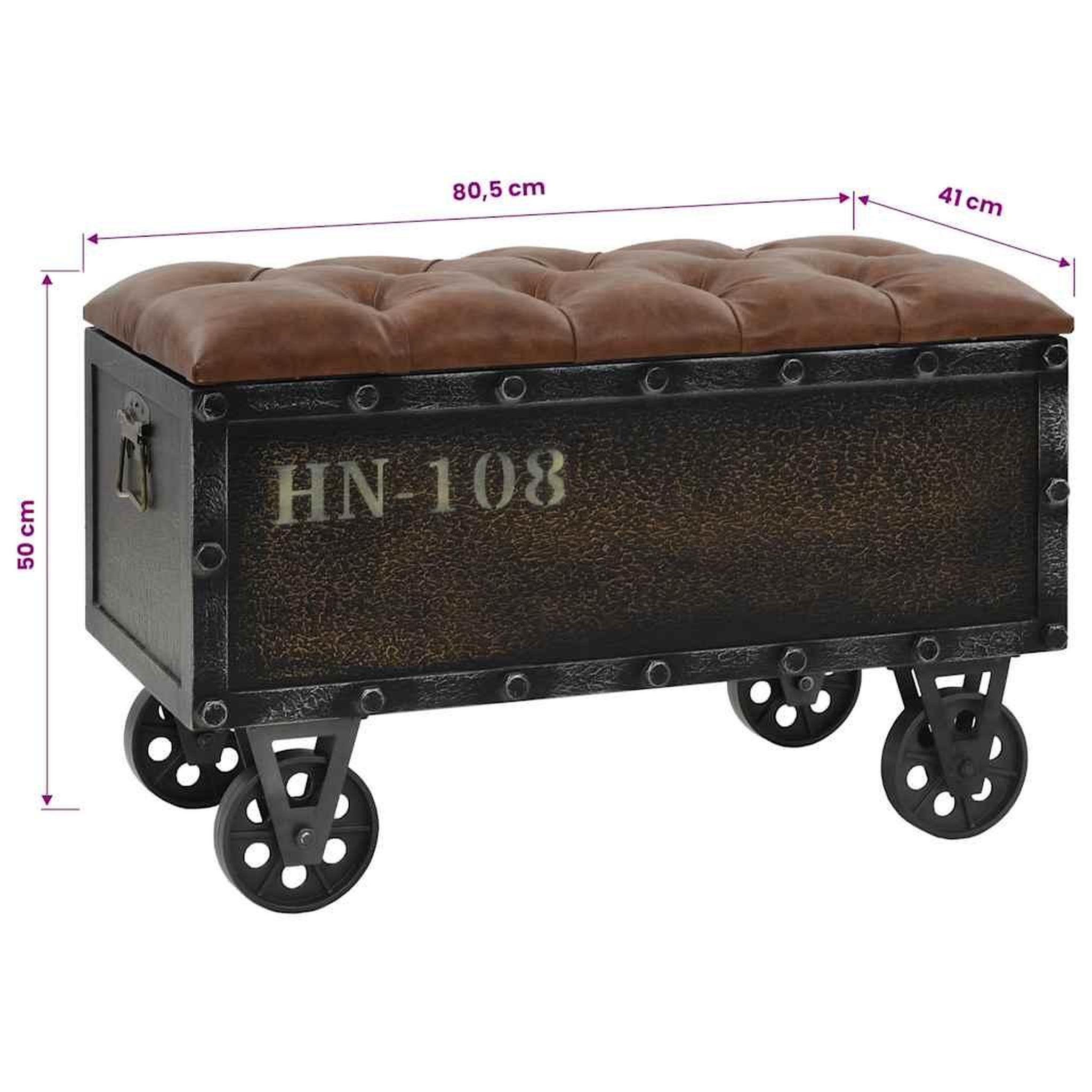 Voir la diapositive 6 : VIDAXL Banc de rangement bois massif et similicuir 80,5x41x50 cm