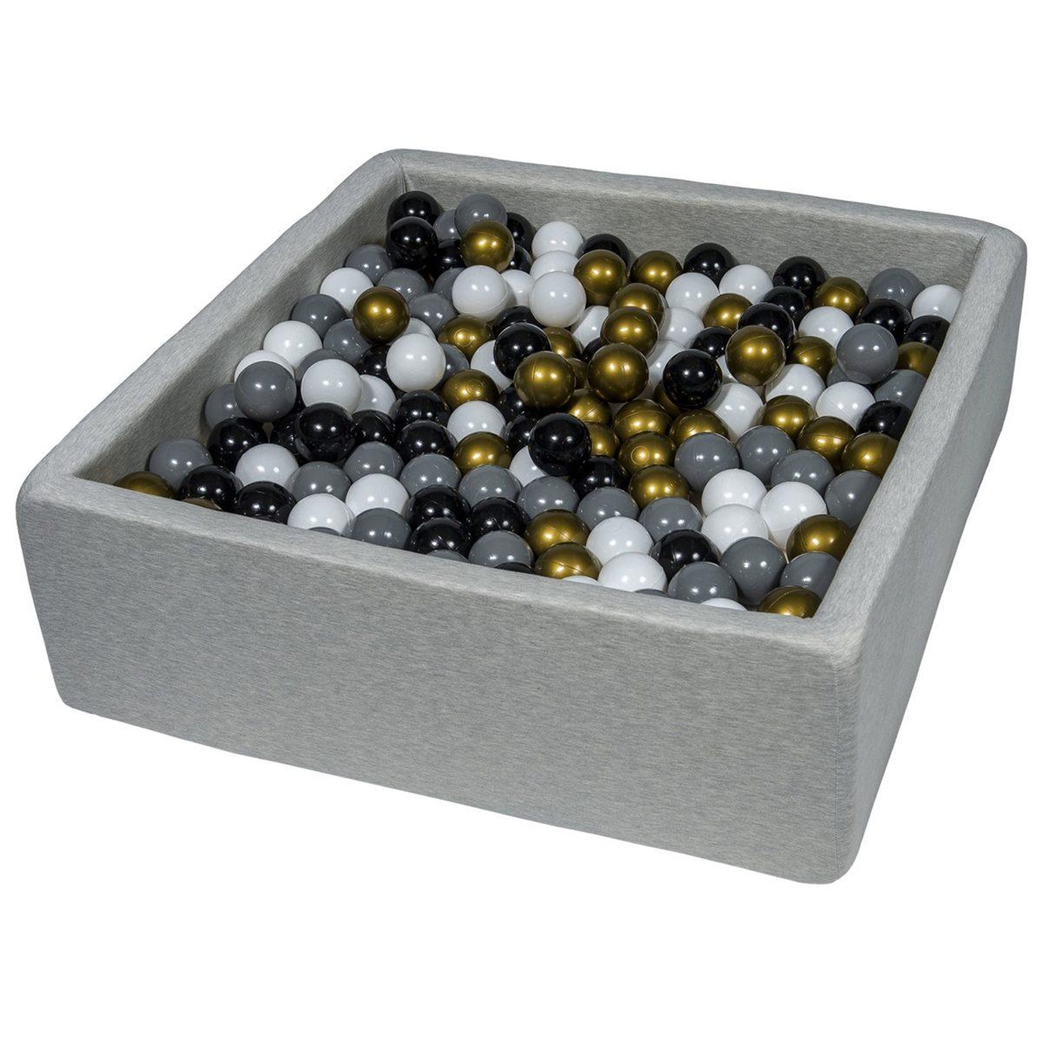 VELINDA Piscine à balles pour enfant, 90x90 cm, aire de jeu + 450 balles noir, blanc, or, gris