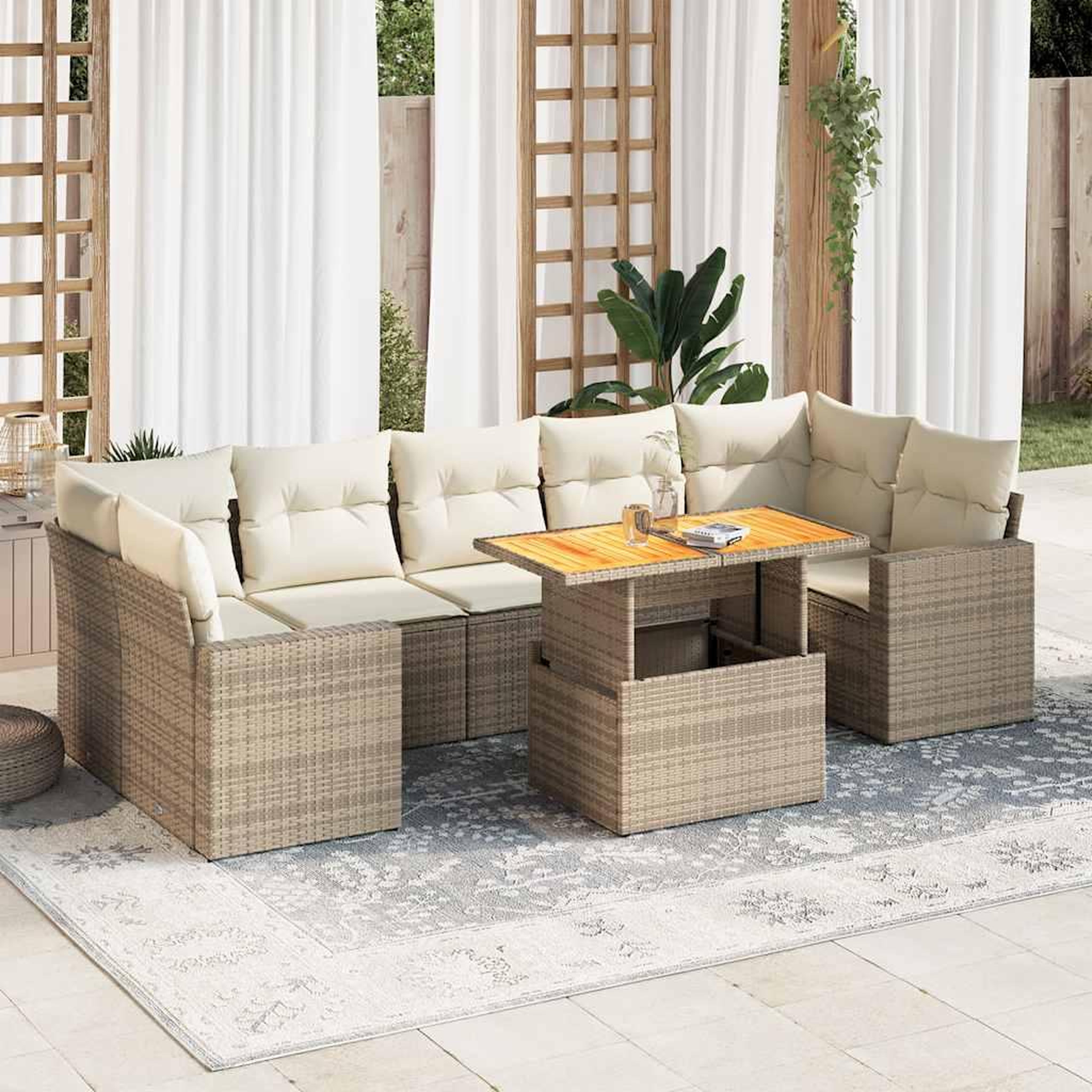 VIDAXL Salon de jardin avec coussins 8 pcs beige resine tressee