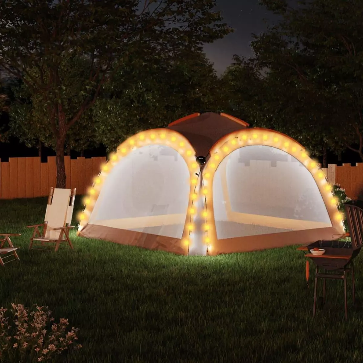 VIDAXL Tente de reception LED et 4 parois 3,6x3,6x2,3 m Gris et orange