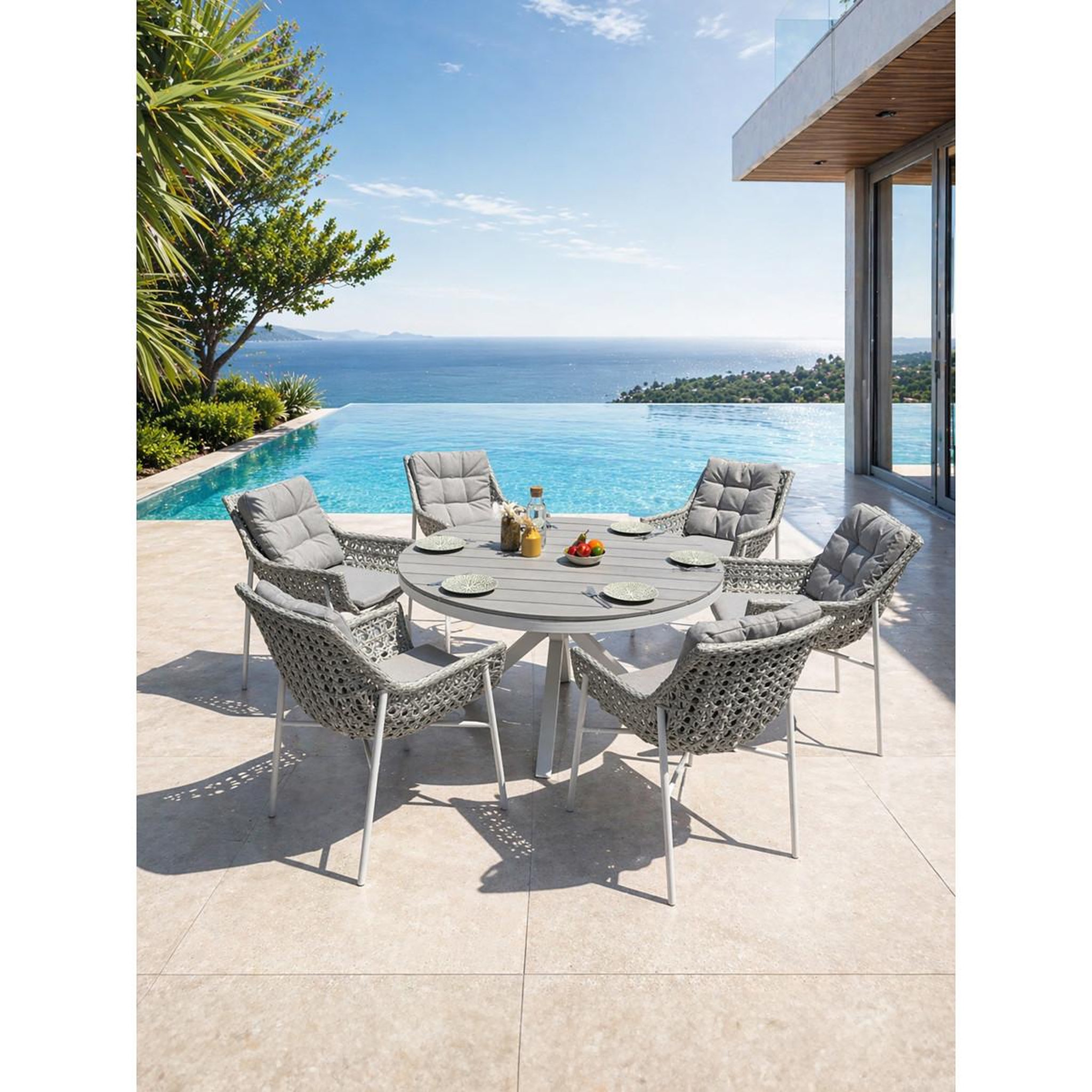Voir la diapositive 2 : Paris Prix Ensemble Table de Jardin & 6 Fauteuils  Elba  142cm Blanc