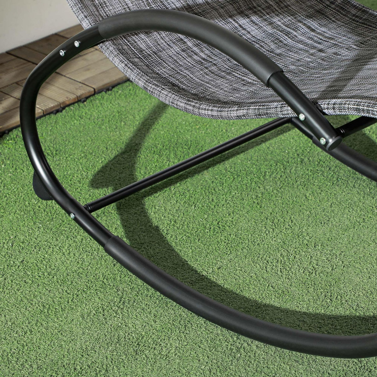 OUTSUNNY Chaise longue à bascule rocking chair design contemporain métal textilène gris chiné