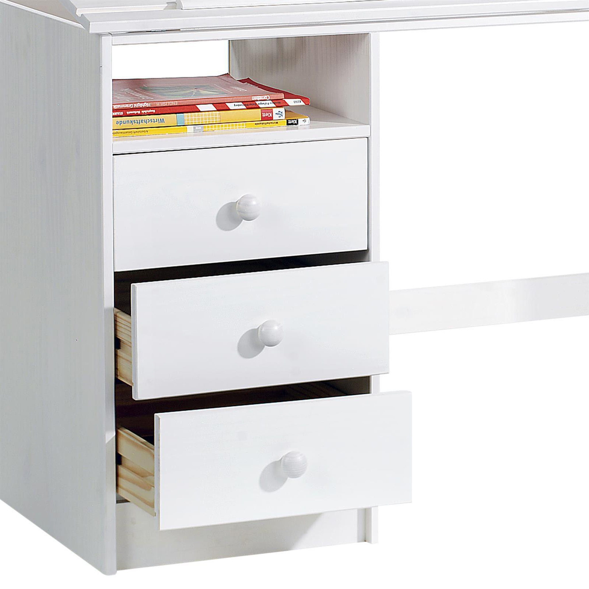 Voir la diapositive 3 : IDIMEX Bureau enfant KEVIN, en pin massif, 3 tiroirs et plateau inclinable