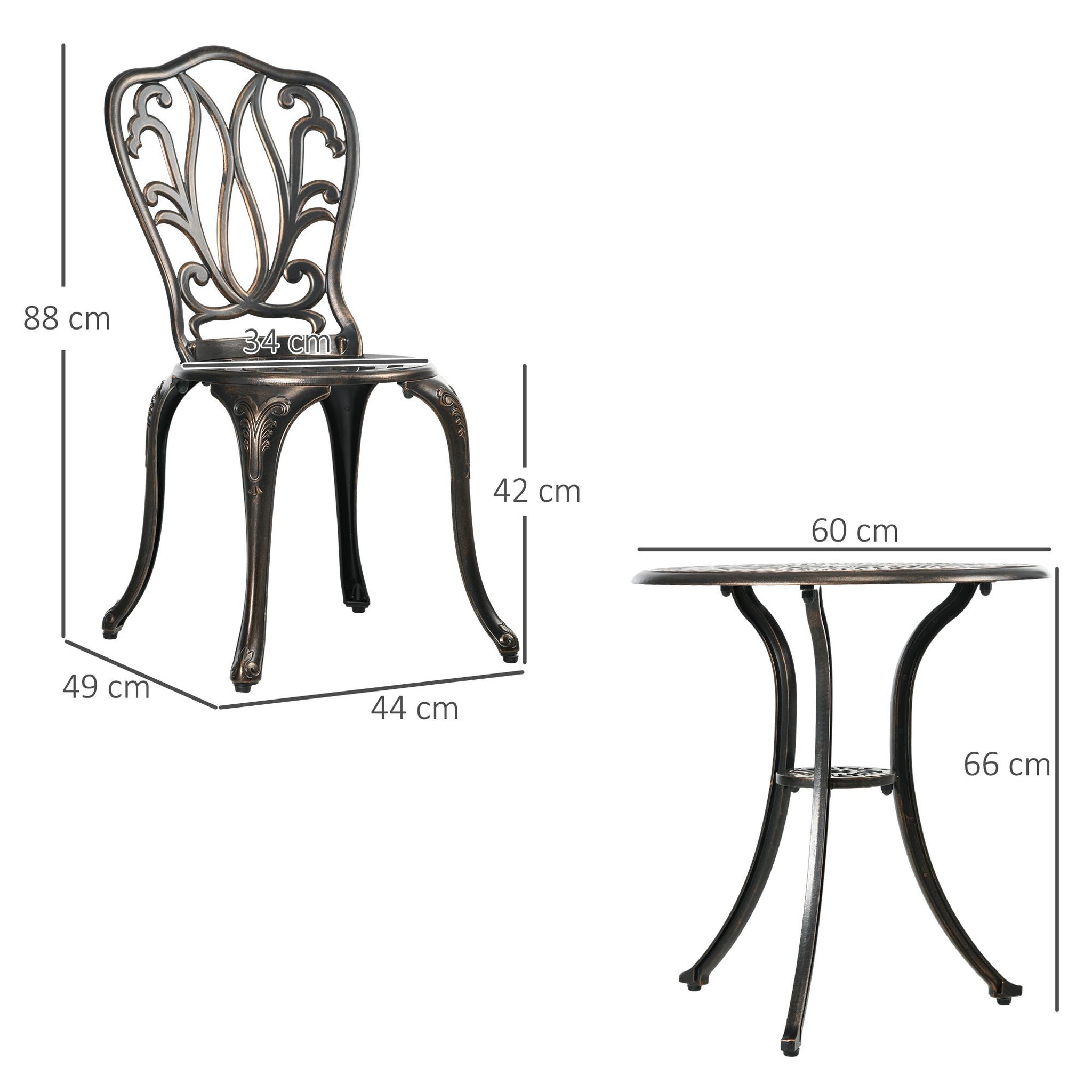 Voir la diapositive 3 : OUTSUNNY Ensemble salon de jardin 2 places avec table ronde style rétro fonte alu effet bronze antique