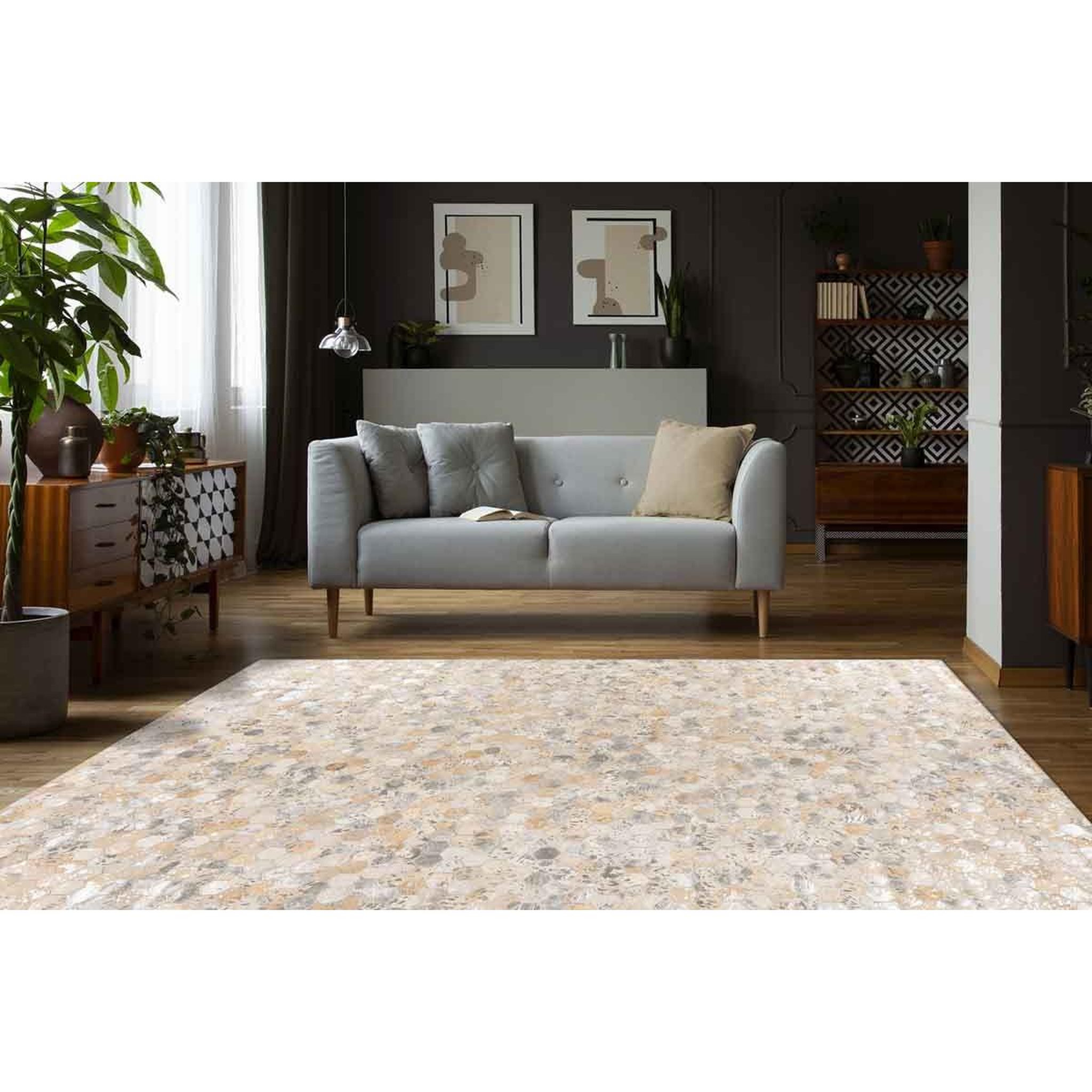 Voir la diapositive 5 : Paris Prix Tapis fait main en cuir à poils ras  ravi  argent