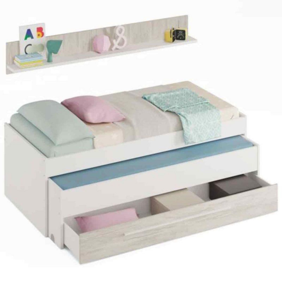 Paris Prix Lit Gigogne & 1 Étagère  Monae  90x190cm Blanc