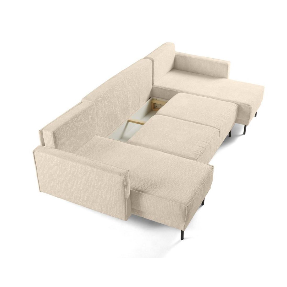 LISA DESIGN Charlie - canapé panoramique en u 7 places - convertible avec coffre - en tissu velours relief