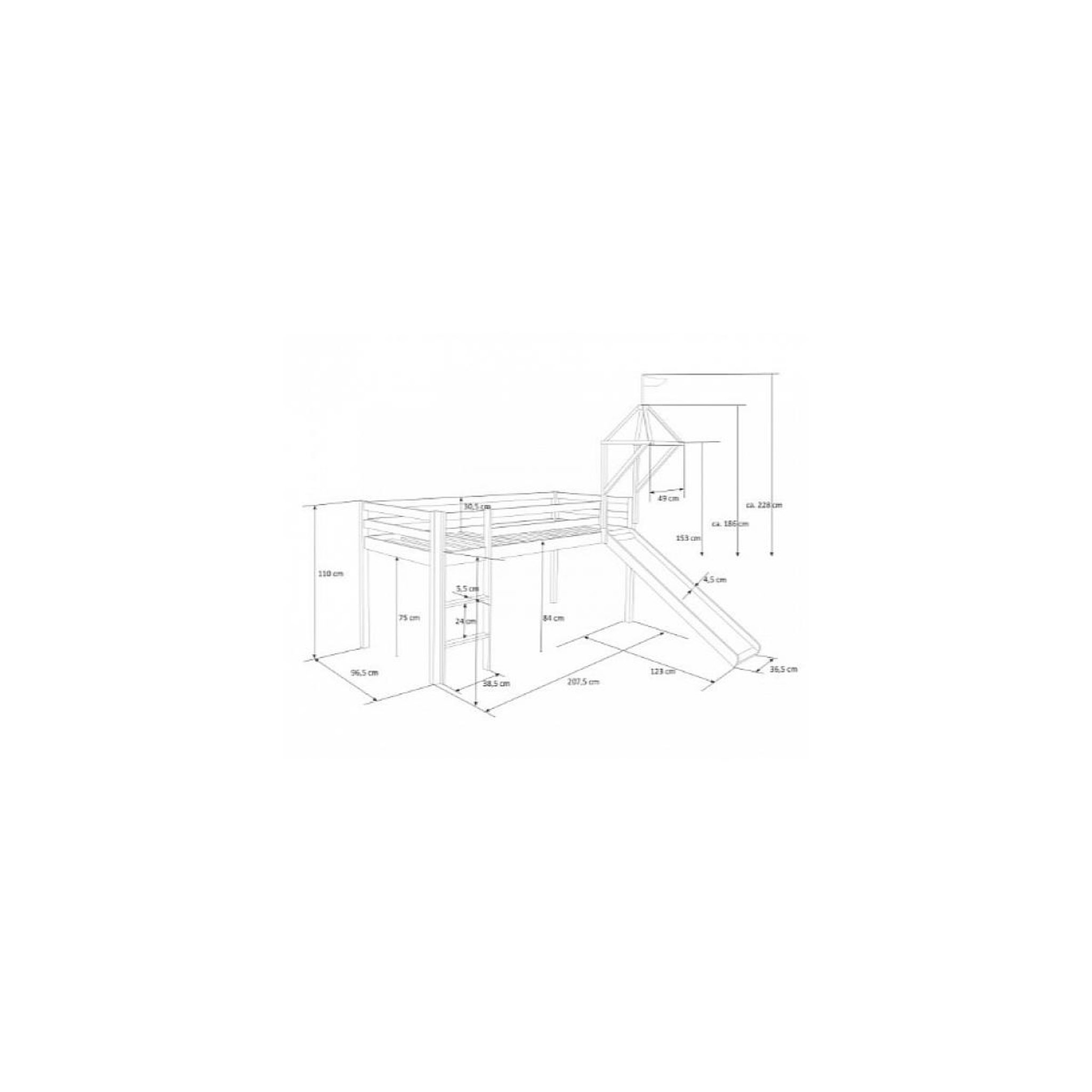 Voir la diapositive 2 : HomeStyle4U Lit mezzanine 90x200 avec toboggan + echelle + rideau + tour et tunnel gris etoile