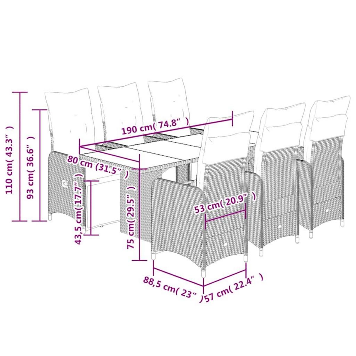 VIDAXL Ensemble de bistro de jardin 7 pcs coussins marron poly rotin