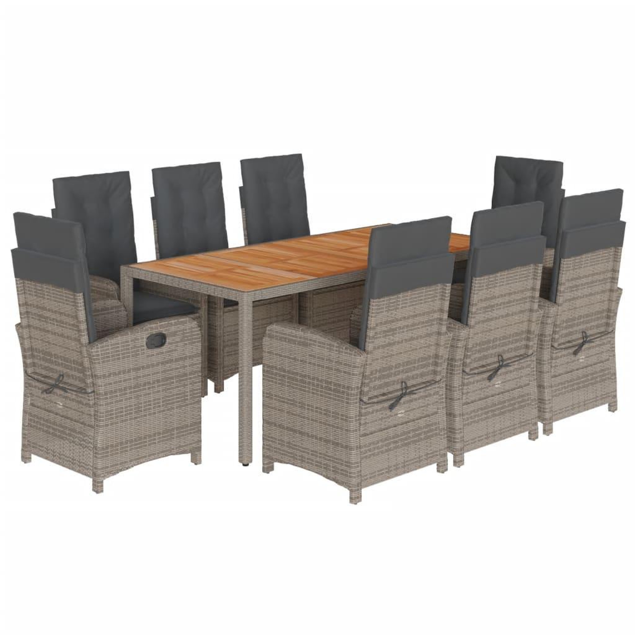 Voir la diapositive 2 : VIDAXL Ensemble a manger de jardin 9 pcs coussins gris resine tressee