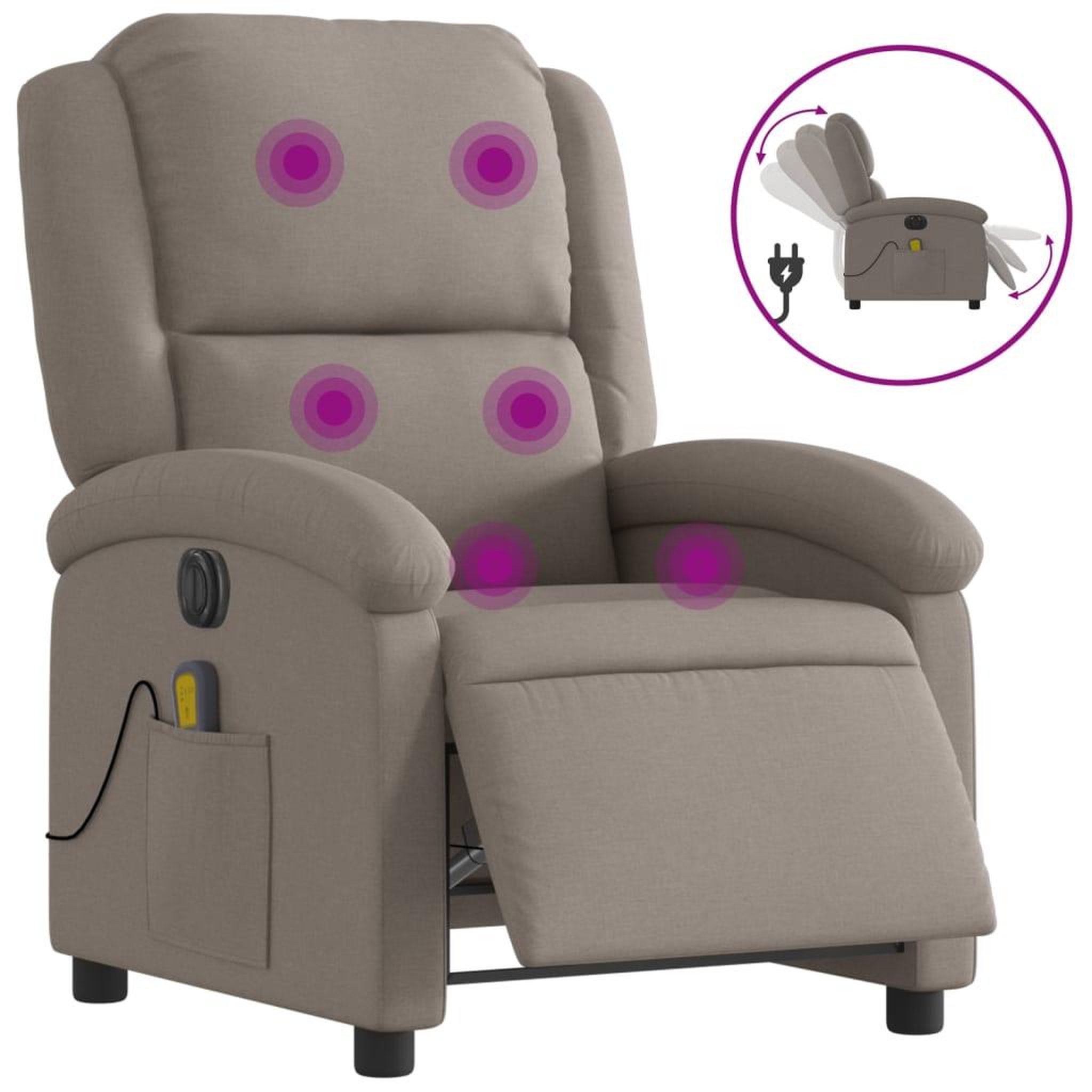 Voir la diapositive 2 : VIDAXL Fauteuil de massage inclinable electrique Taupe Tissu