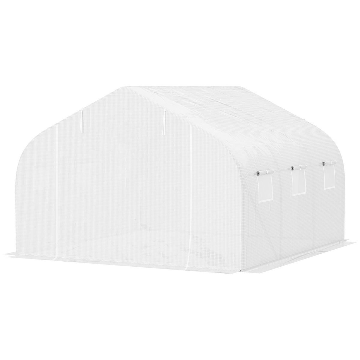 OUTSUNNY Serre tunnel de jardin dim. 4,45L x 2,99l x 2H m porte + 6 fenêtres enroulables acier galvanisé bâche PE haute densité blanc