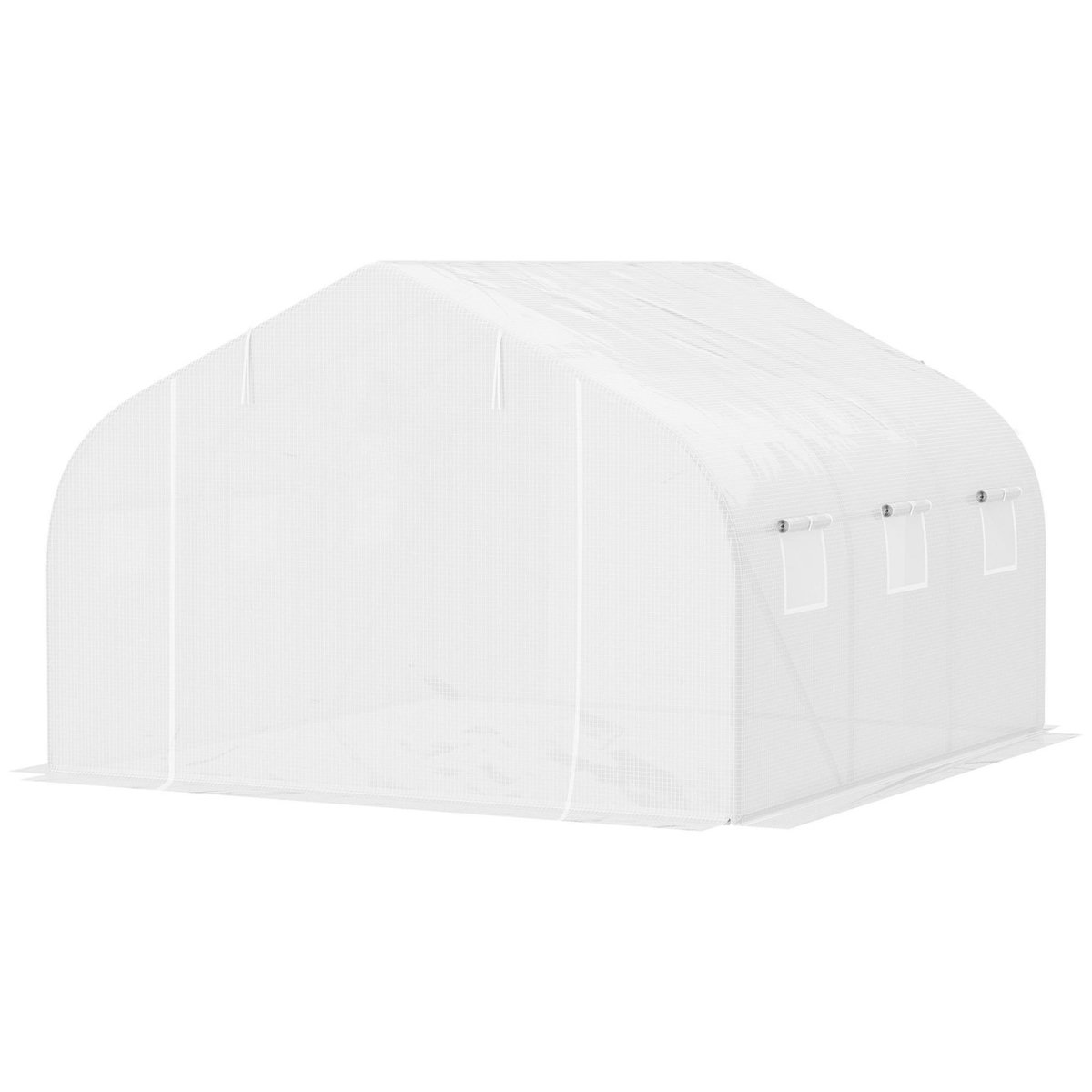 OUTSUNNY Serre tunnel de jardin dim. 4,45L x 2,99l x 2H m porte + 6 fenêtres enroulables acier galvanisé bâche PE haute densité blanc