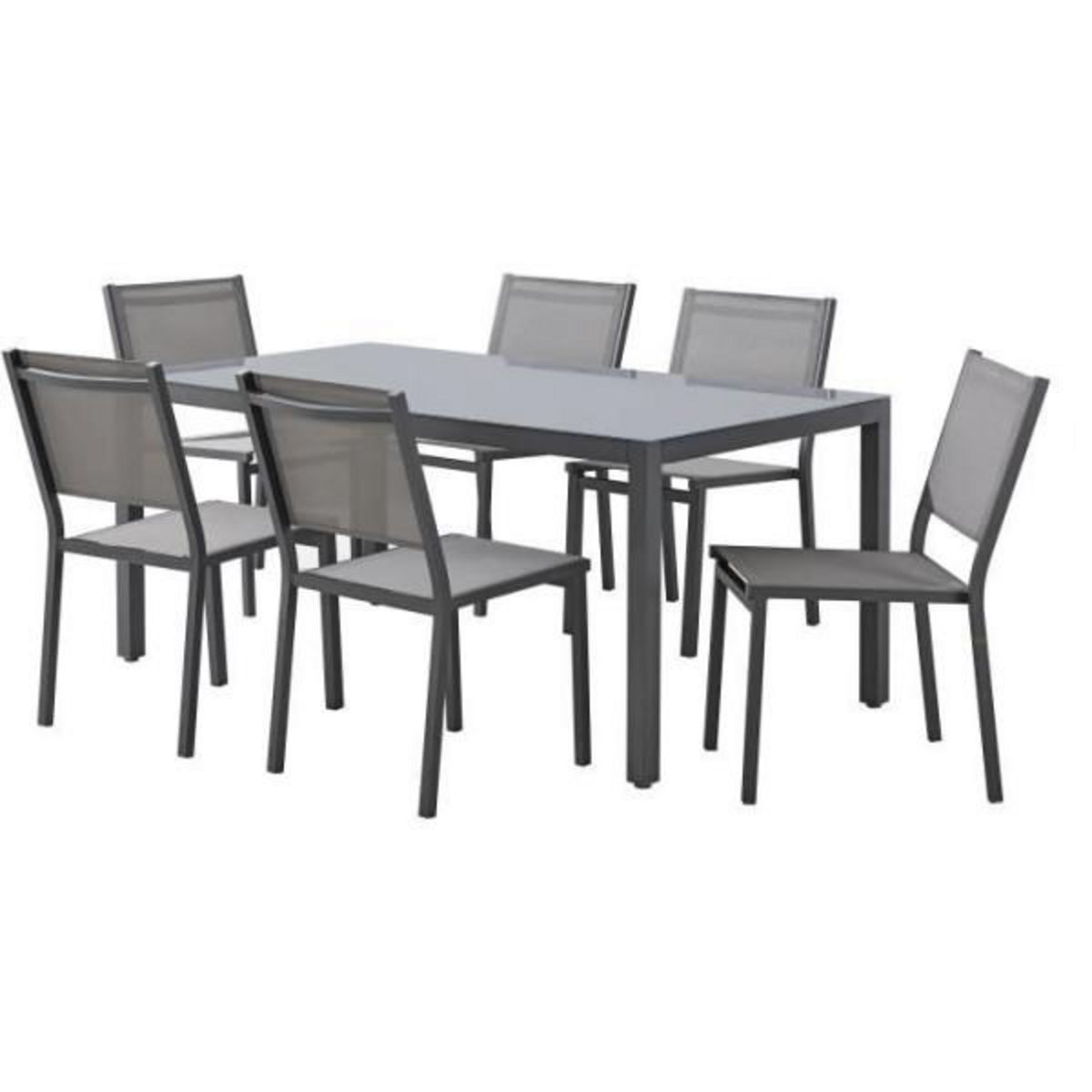 MARKET24 Ensemble repas de jardin : Table 160 cm + 6 chaises - Structure en aluminium - Gris anthracite