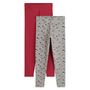 Voir la diapositive 1 : INEXTENSO Lot de 2 leggings fille en coton rouge uni et gris à motif chien 