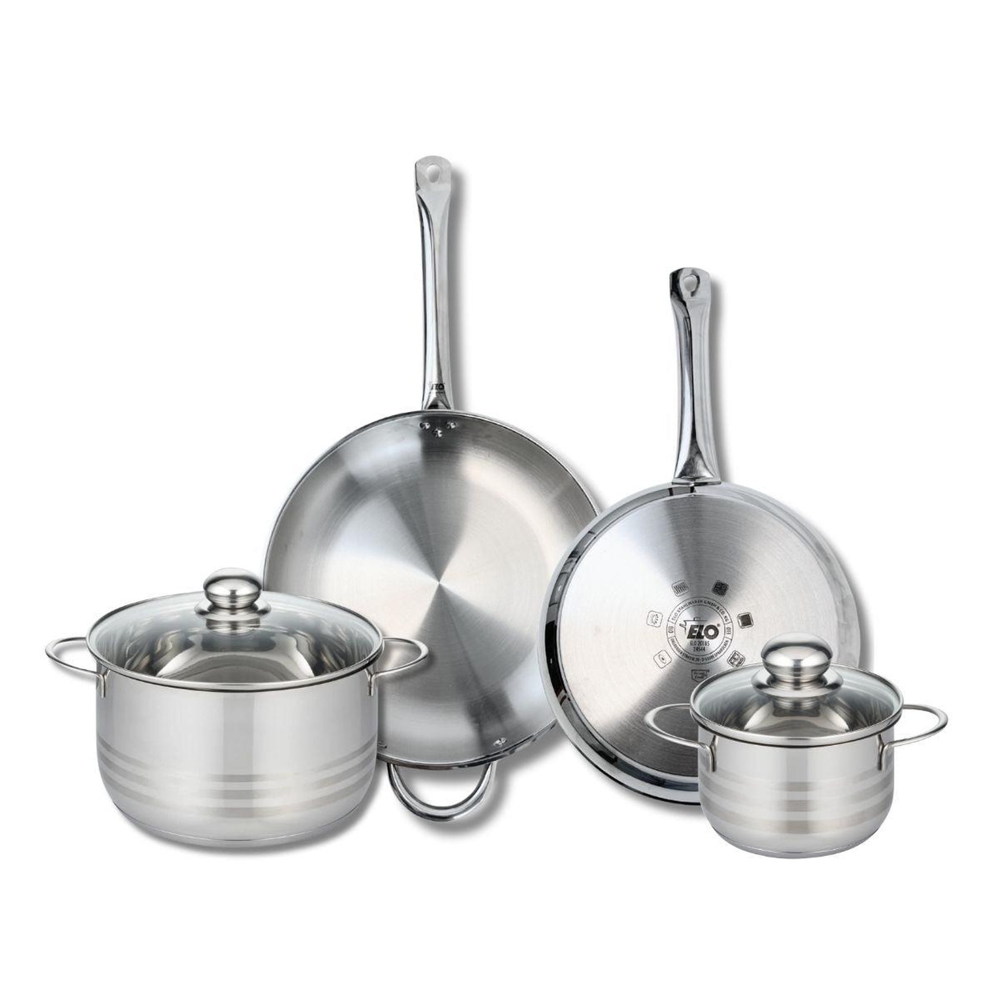 ELO Ensemble de 2 poêles de cuisson 28 et 32 cm et 2 faitouts 16 et 24 cm elo profi brillant