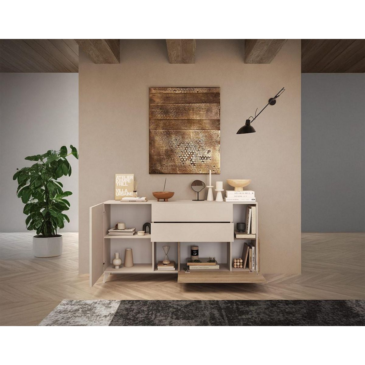 BEST MOBILIER Estelle - buffet bas - 2 portes et 2 tiroirs - 181 cm