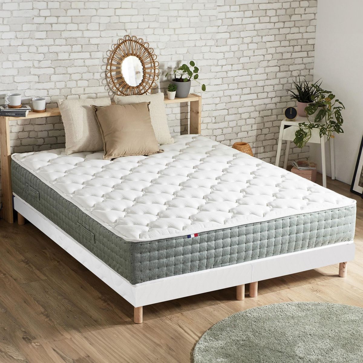 IDLITERIE Ensemble + matelas Ressort 7 zones Face Hiver/Eté différente HYGGE Fabriqué en France