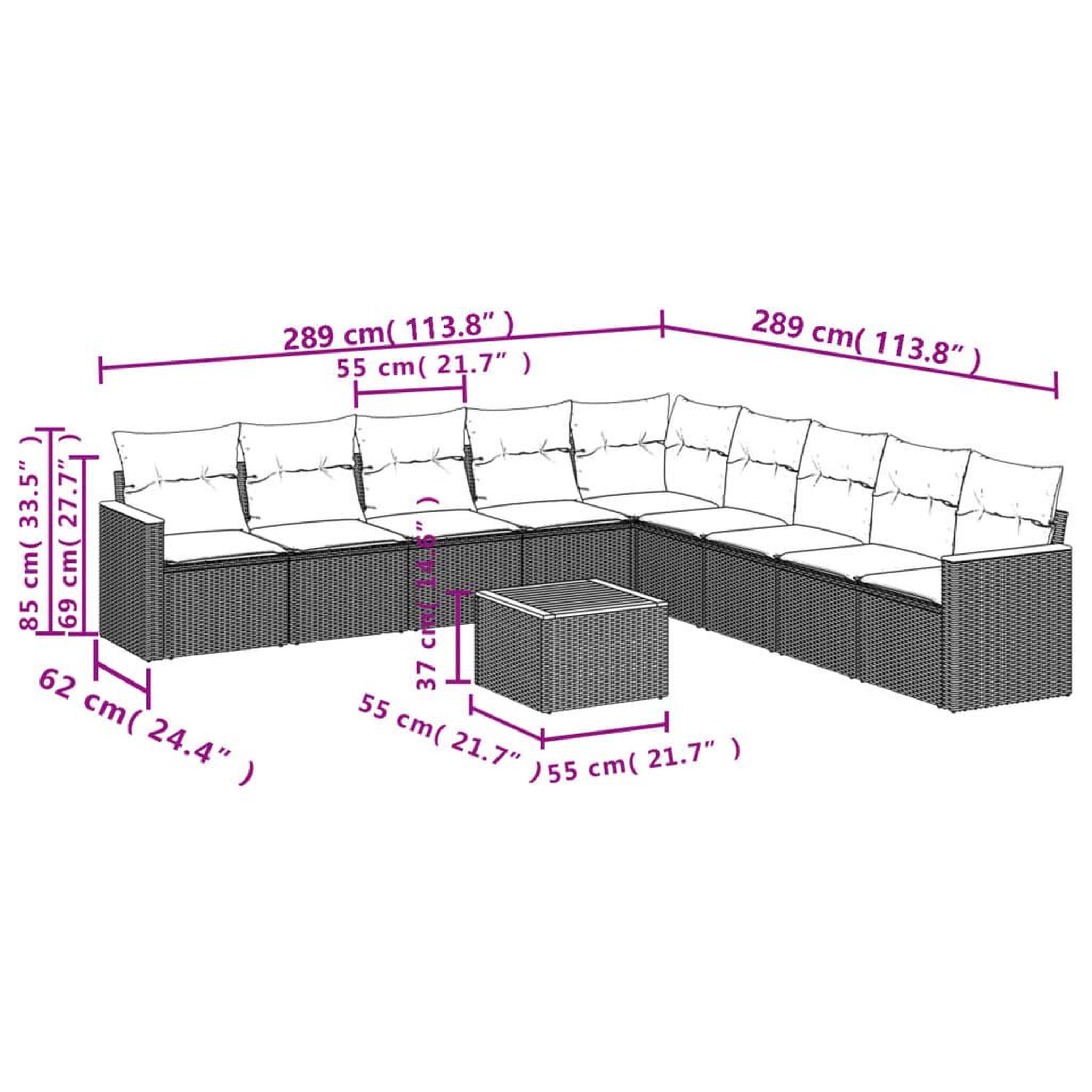 Voir la diapositive 4 : VIDAXL Salon de jardin 10 pcs avec coussins noir resine tressee