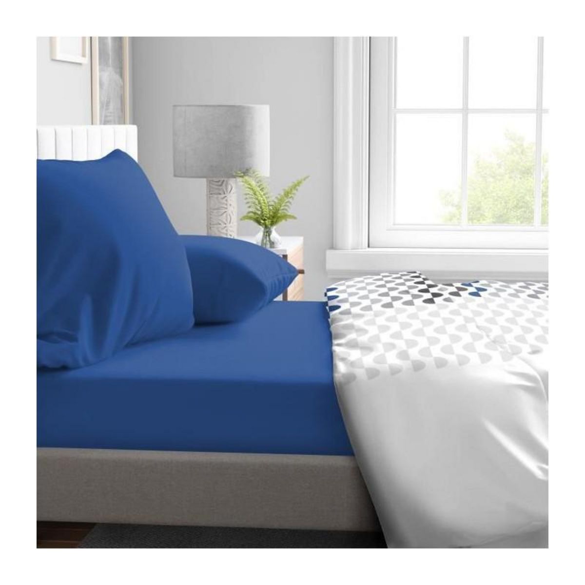 HOME LINGE PASSION Drap housse - HOME LINGE PASSION - HP71763 - 90 x 190 cm + 30 cm bonnet - Microfibre - 82 g - Bleu