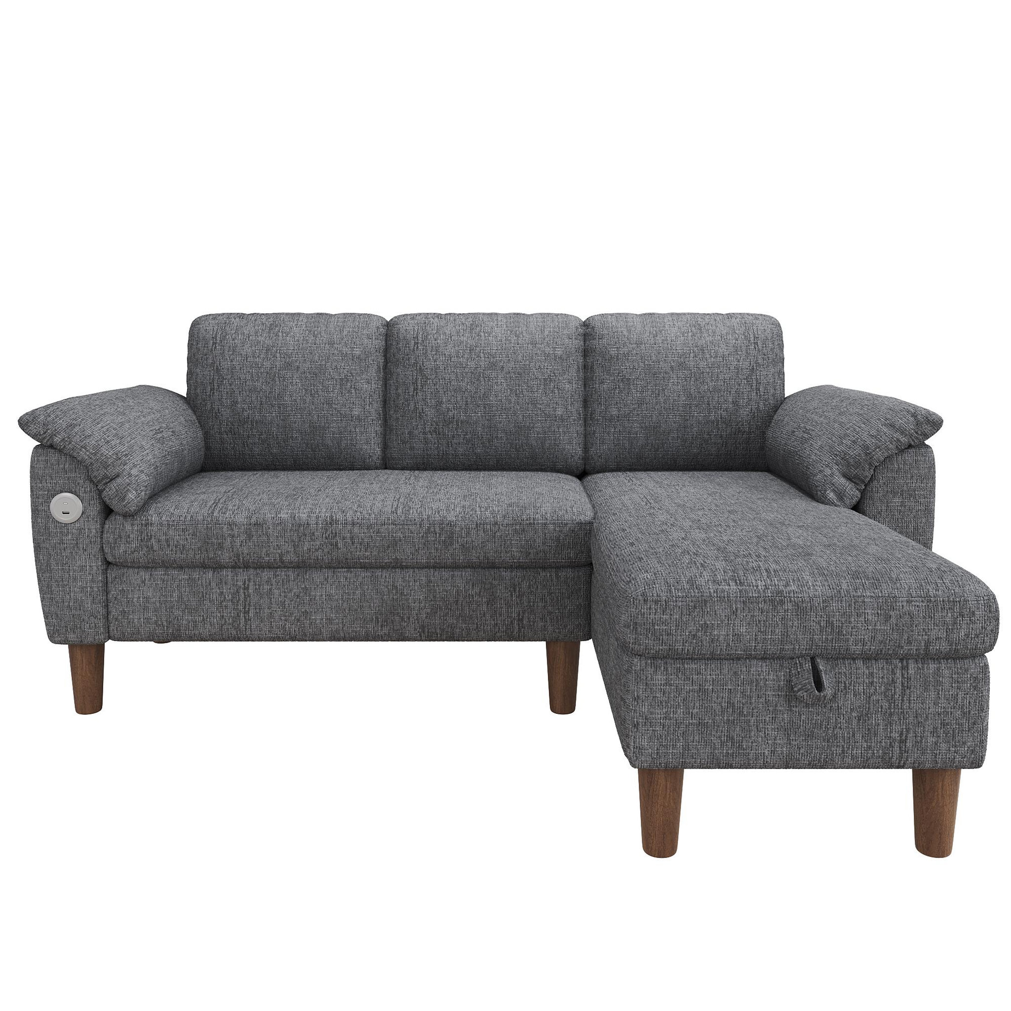 Voir la diapositive 1 : MERAX Canapé d'angle 3 places avec méridienne coffre tissu chenille usb type-c