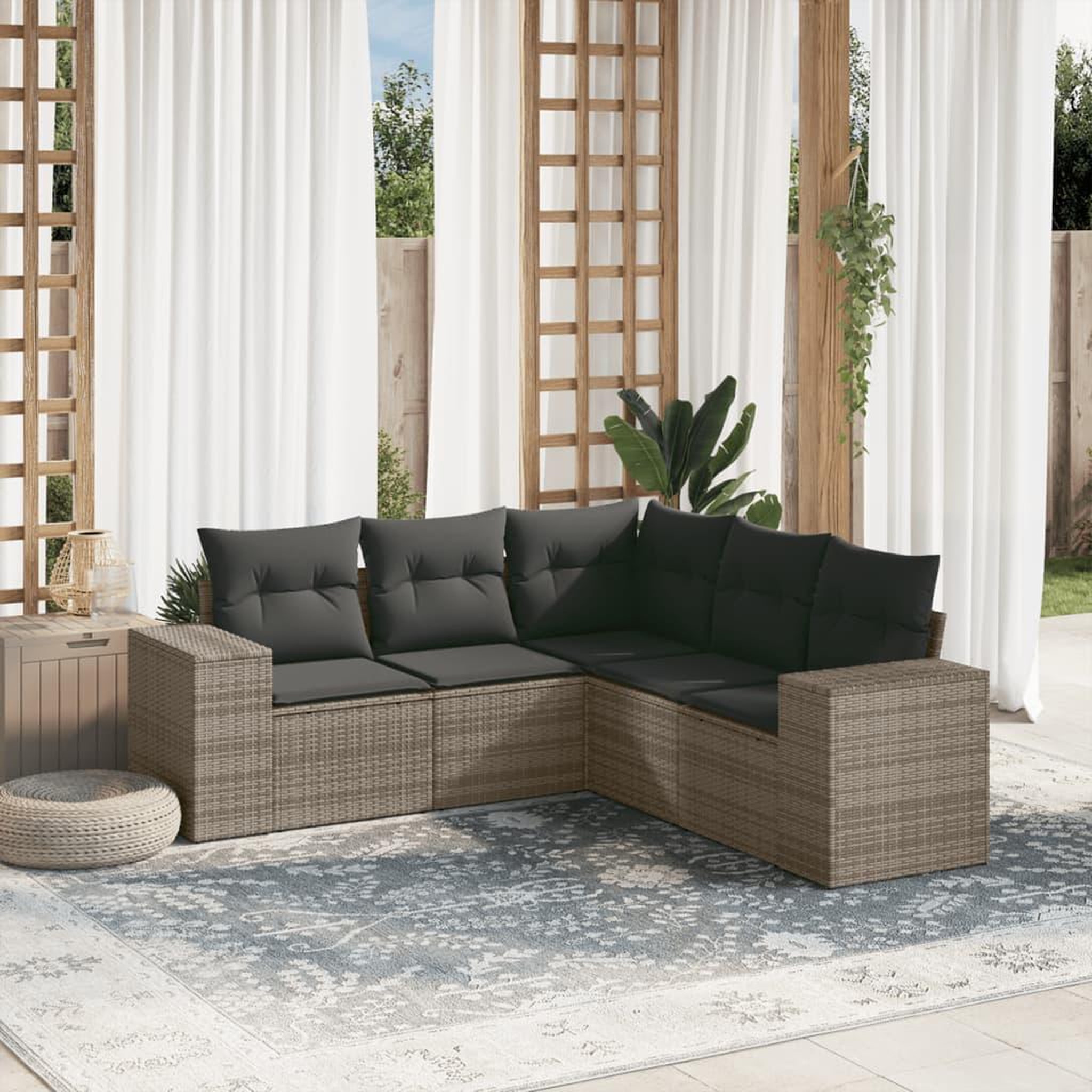VIDAXL Salon de jardin 5 pcs avec coussins gris resine tressee