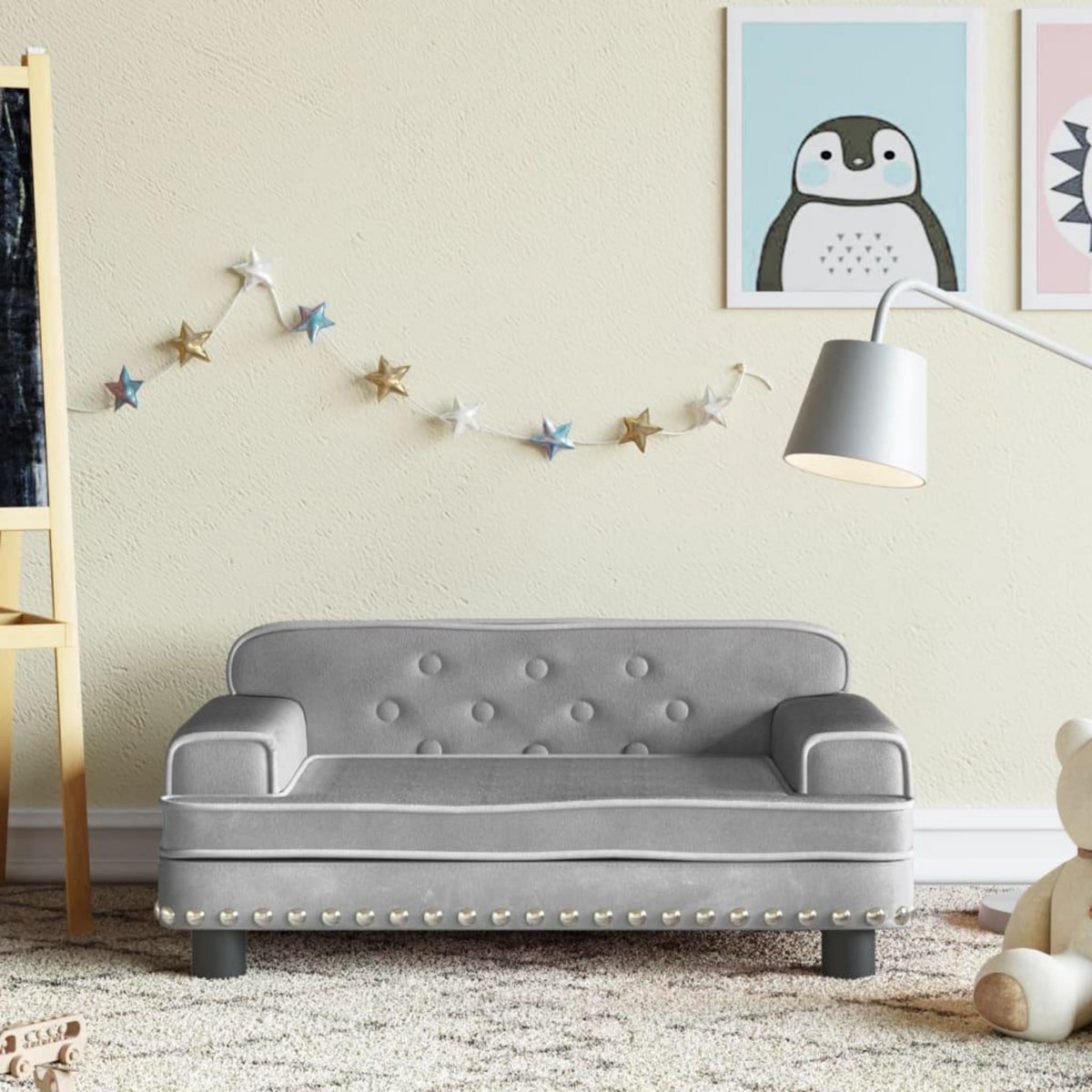 VIDAXL Canape pour enfants gris clair 70x45x30 cm velours